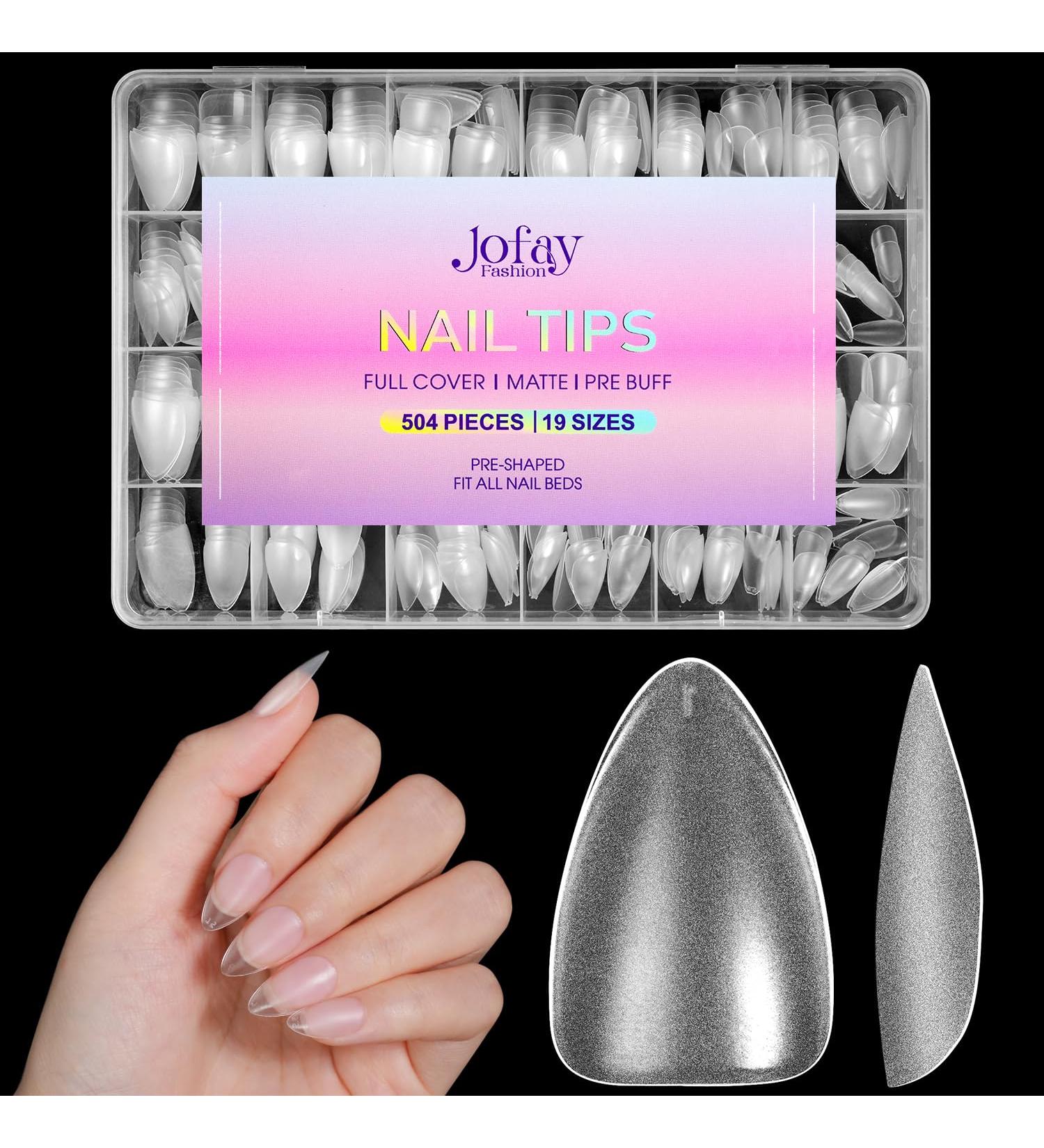 Short Almond Nail Tips 504Pcs | Jofay Pre-shaped Acrylic Fake Nails - Full Cover Matte Clear Gel for DIY Nail Extensions & Salon Use - 19 Sizes Available - Buy Online on GoSupps.com