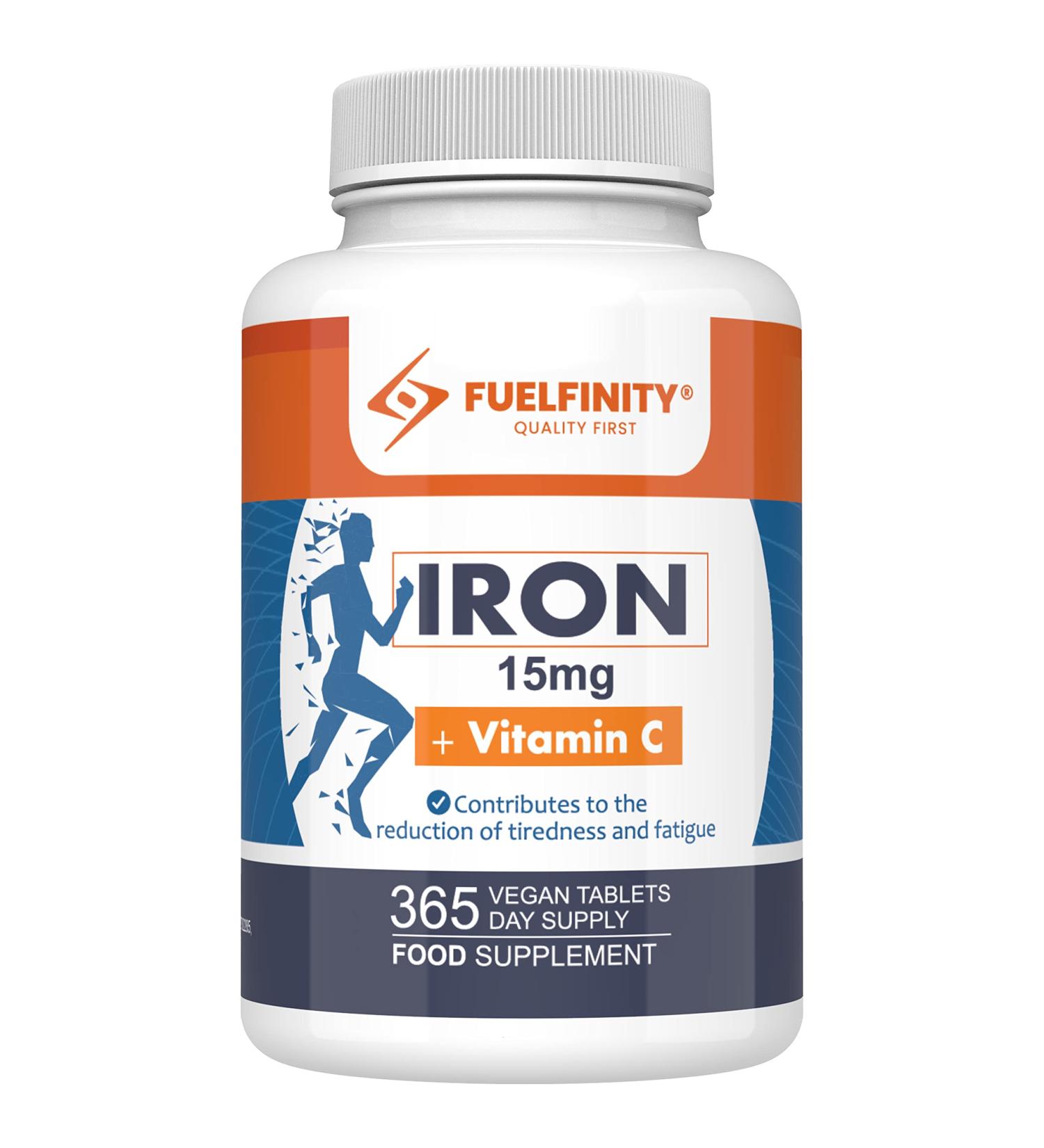 Gentle Iron Tablets 15mg + VIT C | 365 Day Supply | Reduce Tiredness & Fatigue | High Absorption Iron Supplements | Vegan | FuelFinity Quality - Buy Online on GoSupps.com