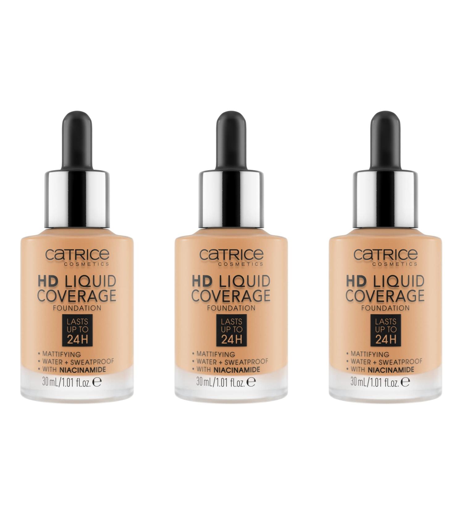  Catrice Catrice HD Liquid Coverage - Set of 3 foundations - No. 034 - Medium Beige - For combination skin - Long-lasting - Mattifying and smoothing - Matte - Vegan - Oil-free - Waterproof - 3 x 30 ml - Buy Online on GoSupps.com