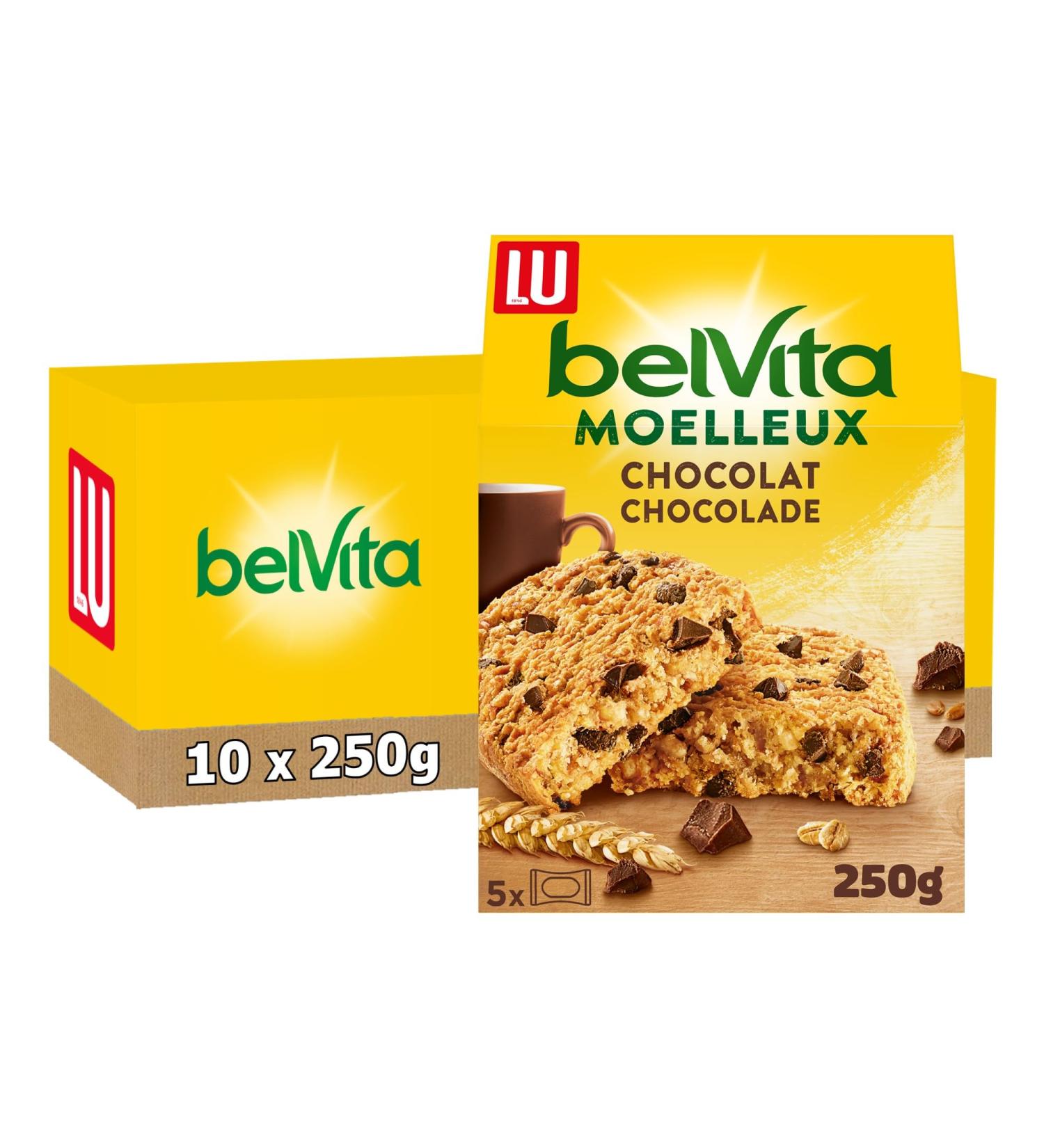 LU BELVITA - 10 Bo tes de 5 Sachets de Biscuits Belvita Moelleux Chocolat et 5 C r ales Compl tes - Biscuits Petit D jeuner Gourmands et Pratiques Emporter - Lot de 10x250g Moelleux Chocolat Grand format - Buy Online on GoSupps.com