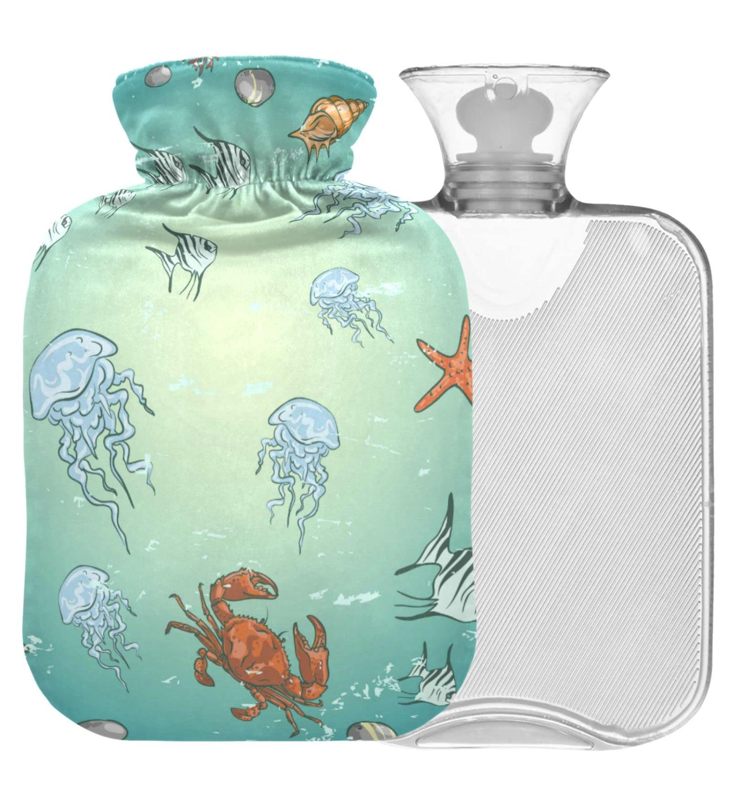 NAANLE Sea Life Jellyfish Hot Water Bottle - 1L Transparent Heat Bottle for Pain Relief & Therapy | Ideal for Bed Hands & Feet - Buy Online on GoSupps.com