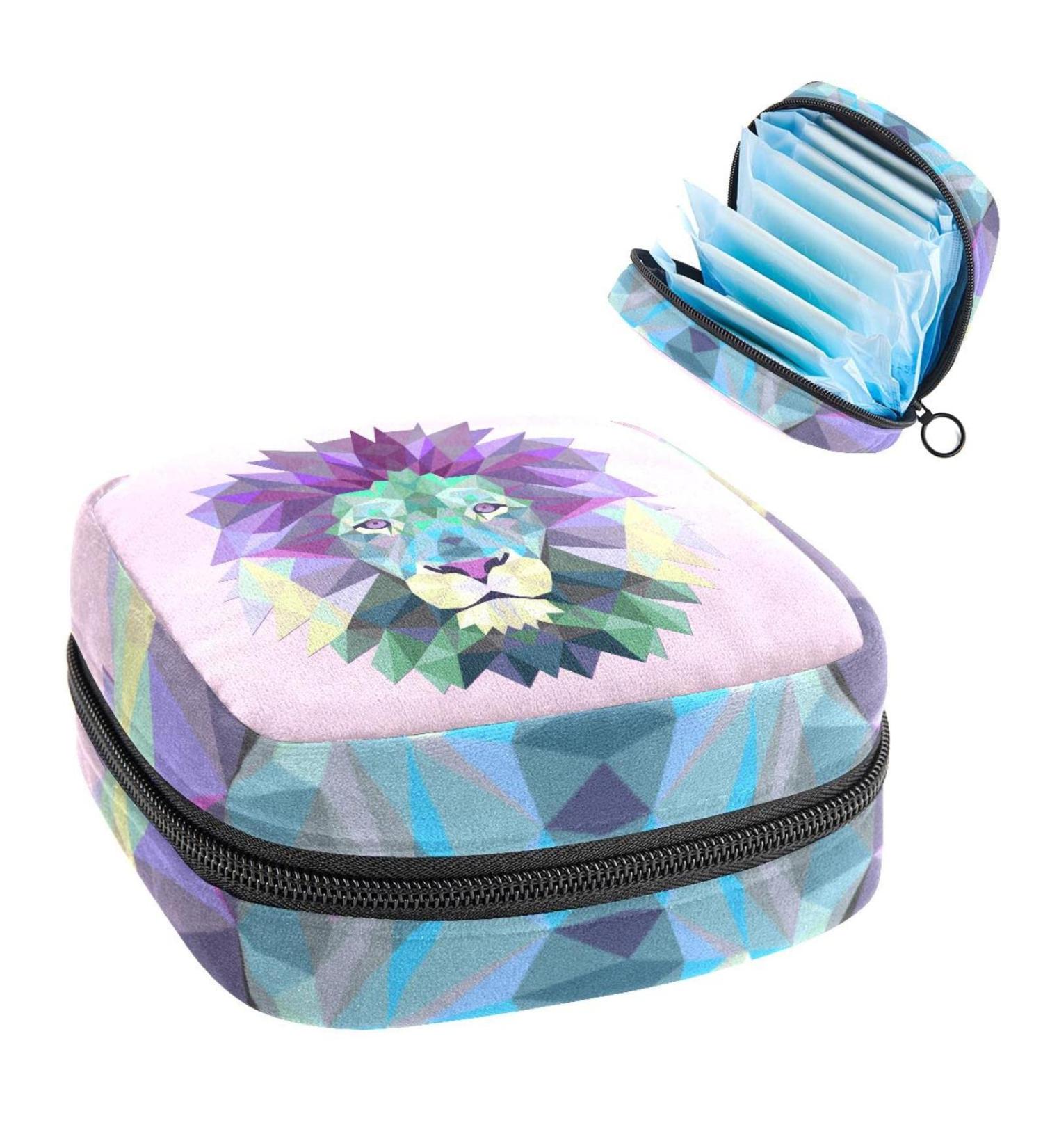 Womens Bonds Storage Pockets Stillpad Holder | Bunte Polygonal Lion Head Portable Period Kit | Stylish Feminine Product Bag for Girls - Buy Online on GoSupps.com