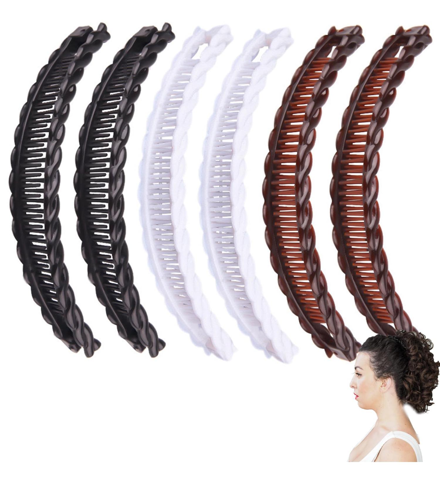 Ponytail Banana Clip 6 Pieces Banana Fish Hair Clips for Women Banana Double Comb Long Hair Clips Lightweight Banana Hair Clip for Work School Parties and Everyday Wear(Brown White Black) - Buy Online on GoSupps.com