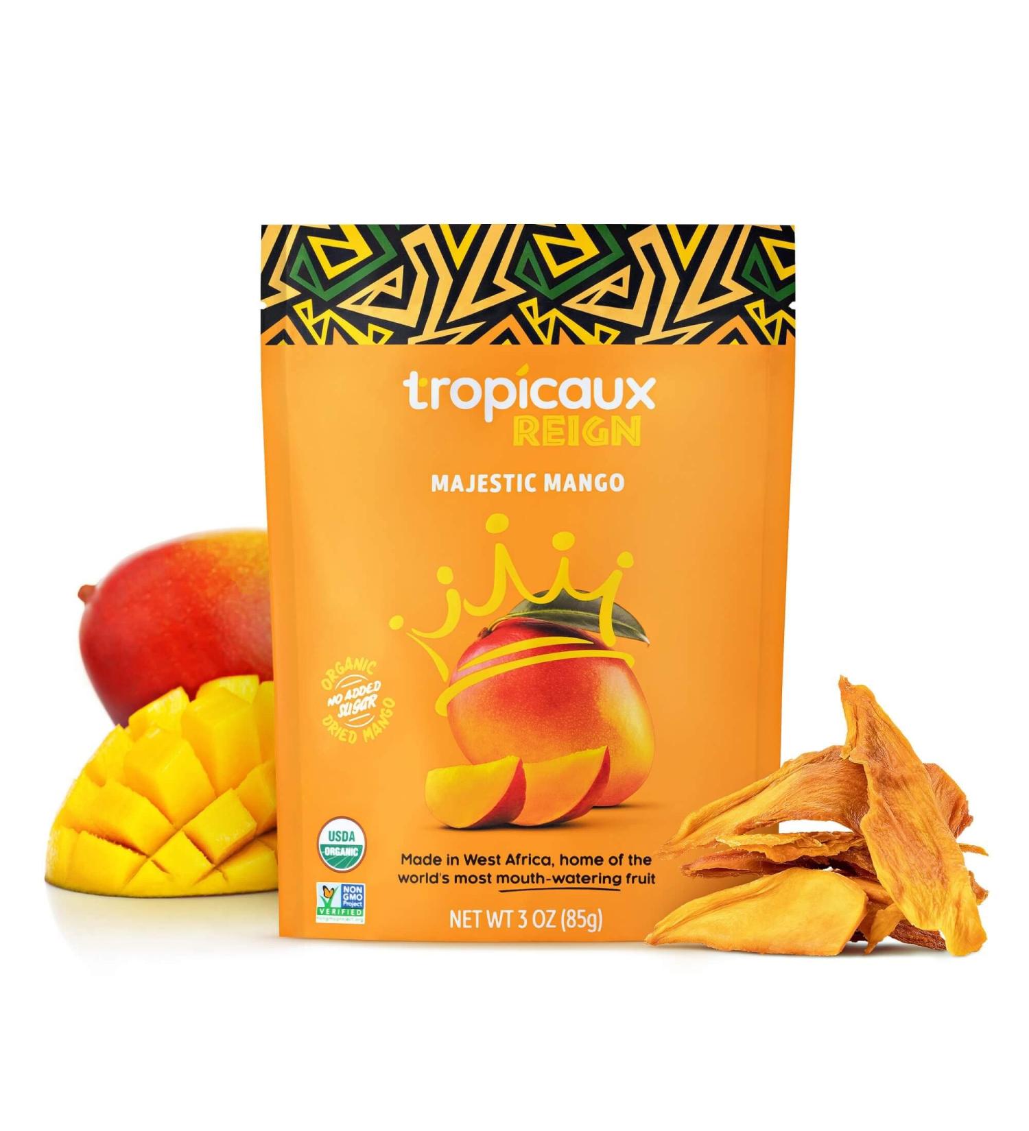 Organic Dried Mango Pack - Healthy Vegan Snacks for Kids & Adults | Tropicaux Reign | Non GMO, No Added Sugar | 3oz x 2 Pack (6oz Total) - Buy Online on GoSupps.com