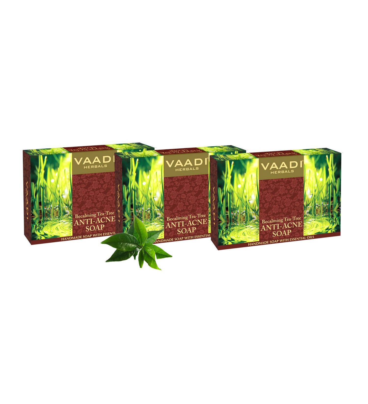 Vaadi Herbals Tea Tree Oil Bath Bar Soap - All Natural Pack of 3 (8 oz) - Premium Skin Care - Buy Online on GoSupps.com