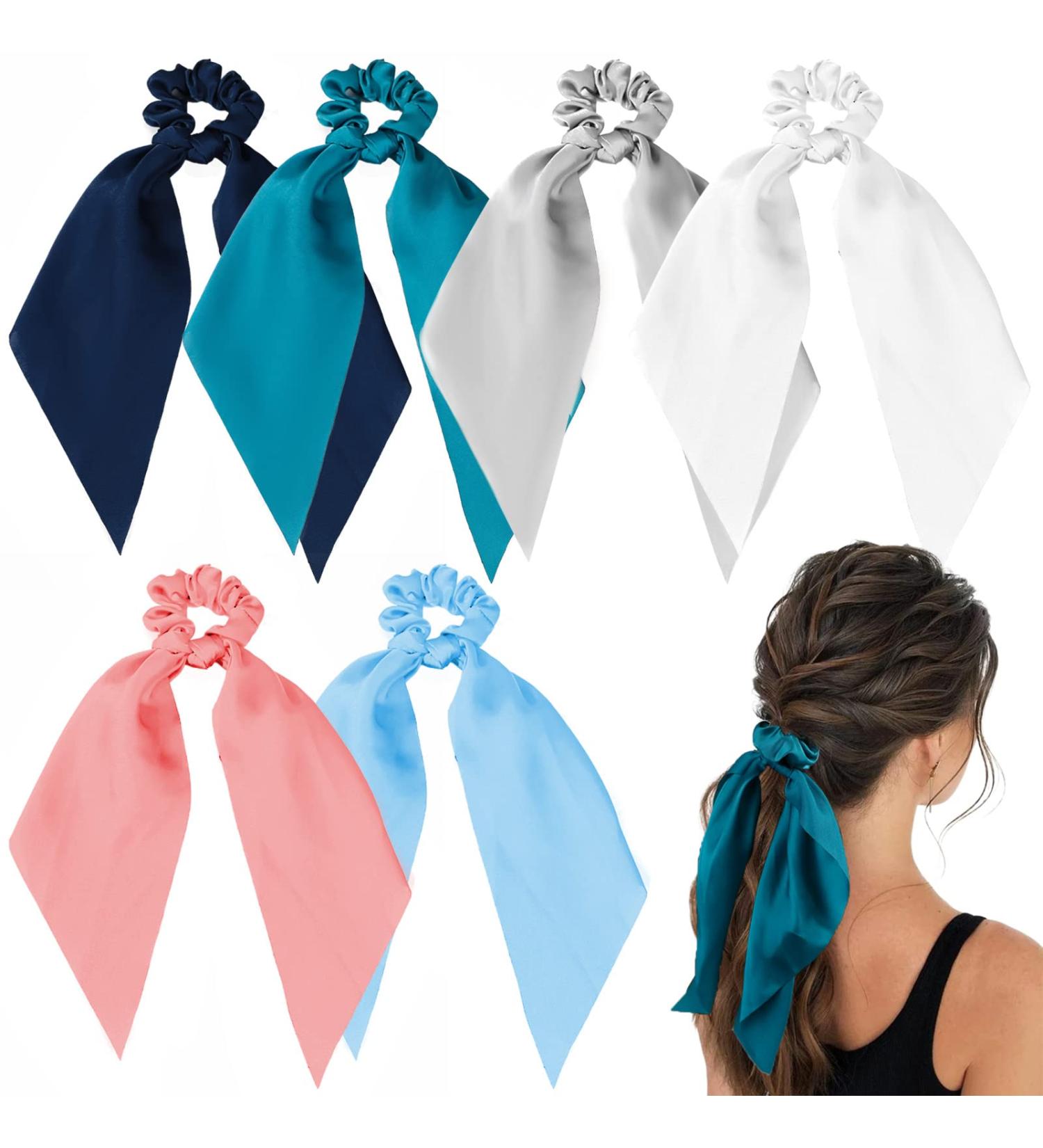 6 PCS Satin Hair Scarf Scrunchies Set - Bow Knot Hair Ties in Solid Colors for Women and Girls - Buy Online on GoSupps.com