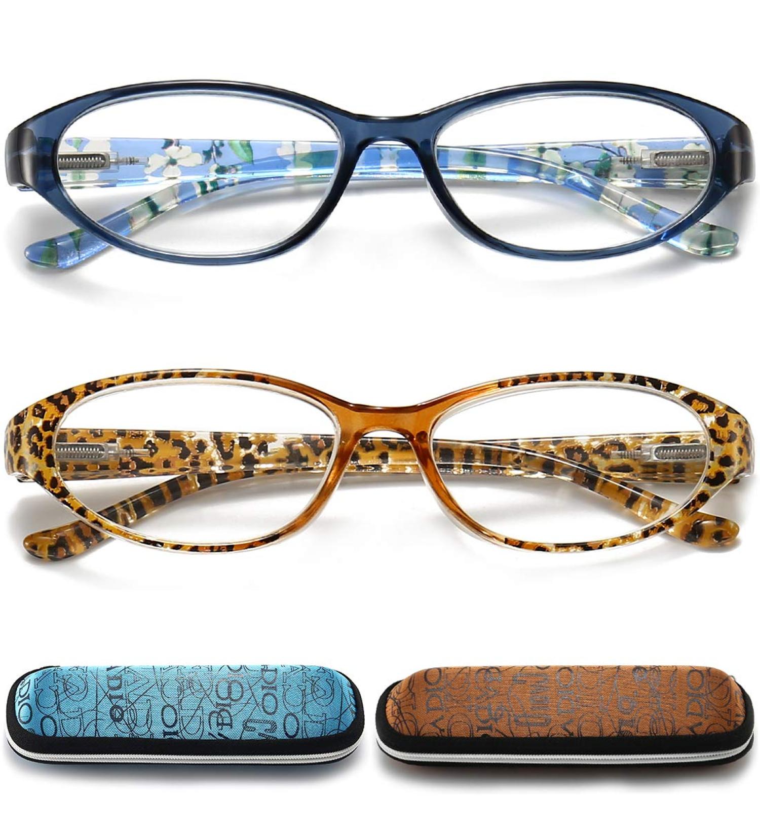 2 Pack Cat Eye Blue Light Blocking Reading Glasses for Women - 3.5x Magnification - Anti Glare UV Computer Eyeglasses - Blue & Brown - Buy Online on GoSupps.com
