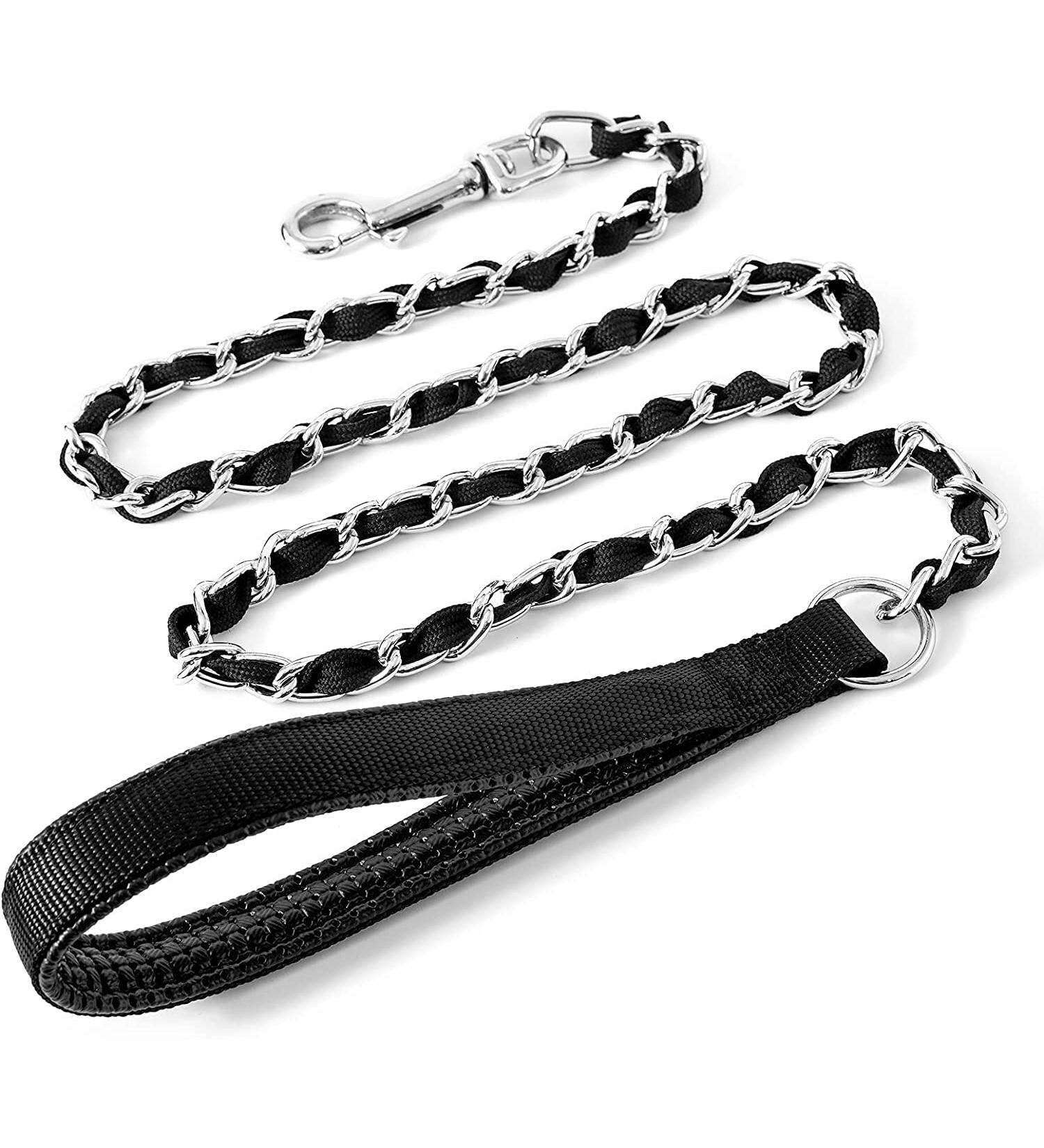 Chew-Proof Heavy Duty Metal Dog Chain Leash - 4FT Black Nylon Rope with Padded Handle - Strong Leads for Large/Medium Dogs - Ideal for Walking, Running, Training - Buy Online on GoSupps.com