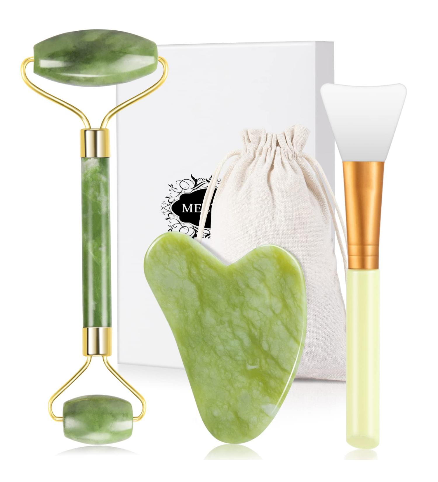 Jade Roller Set & Gua Sha Stone Massage - Natural Anti-Aging Face Tools & Mask Brushes for Radiant Skin - Buy Online on GoSupps.com