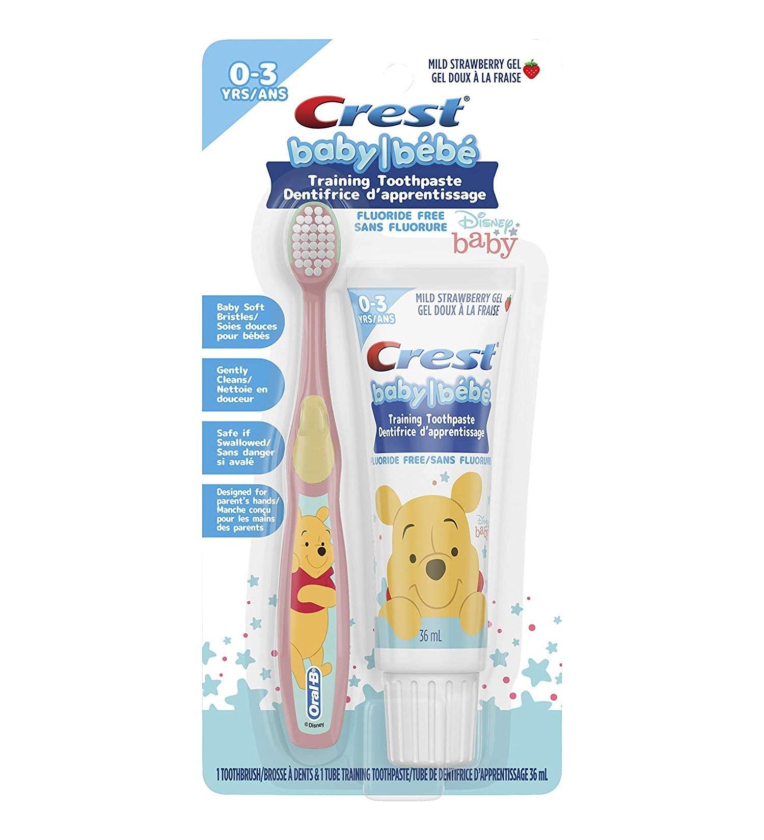 Oral-B Fluoride Free Training Toothpaste Kit for Kids and Toddlers Toothpaste in Mild Strawberry Flavor and 1 Toothbrush Featuring Disney's Winnie The Pooh 36 mL CREST/ORAL B DISNEY BABY TOOTHPASTE/TOOTHBRUSH TRAINING KIT - Buy Online on GoSupps.com