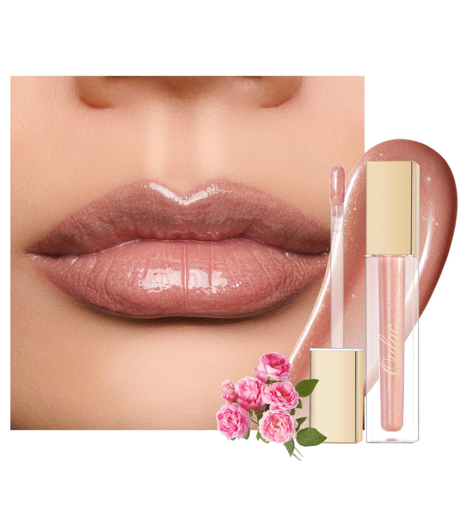 Oulac Nude Lip Gloss High Shine Liquid Lipstick | Shimmer Finish & Hydrating Lip Balm for Dry Lips - C12 Secret - Buy Online on GoSupps.com