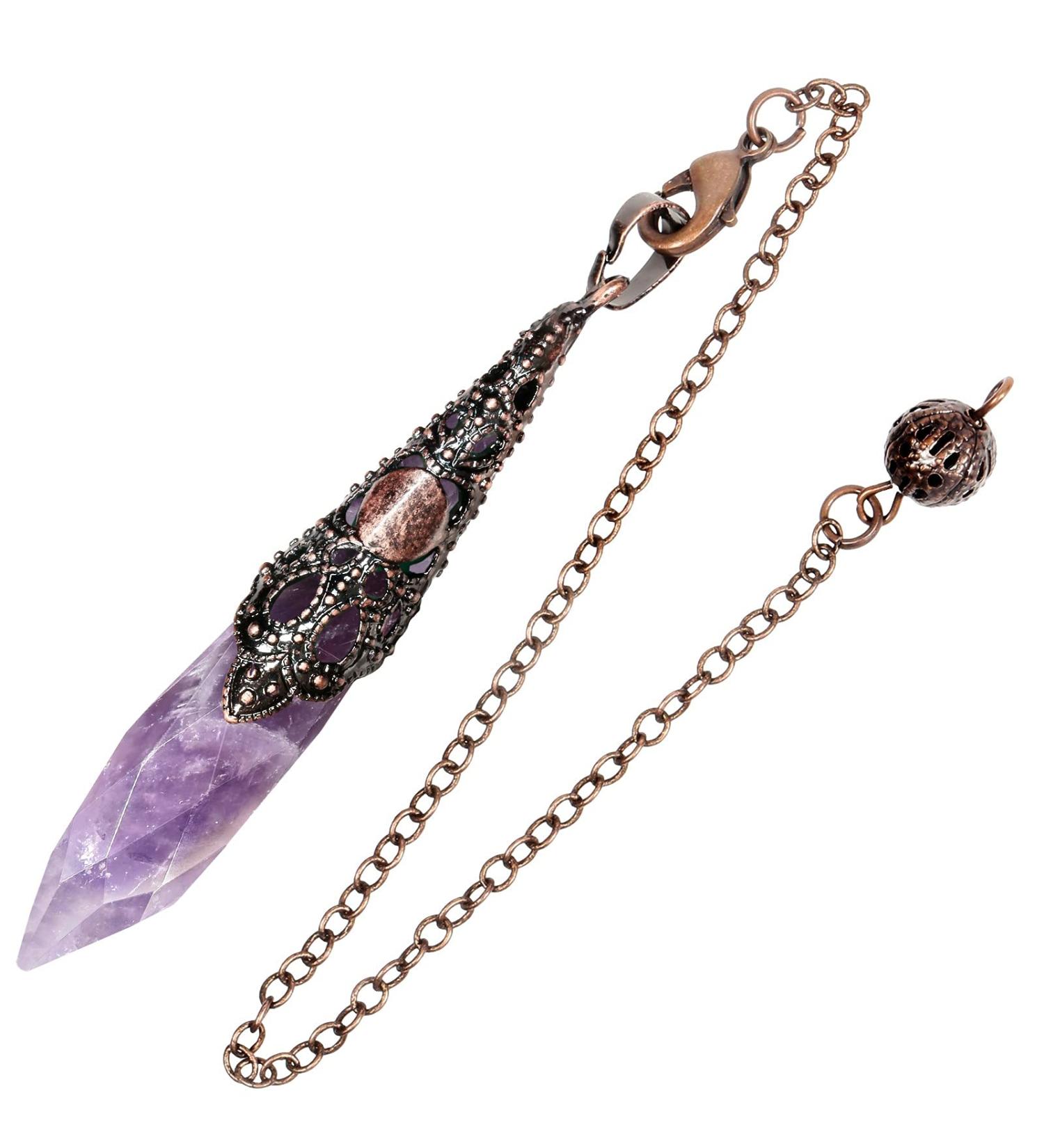 Kyeygwo Amethyst Reiki Healing Stone Pendulum Necklace | Vintage Chain Crystal Pendant for Men & Women | Gemstone Quartz for Divination & Meditation - Buy Online on GoSupps.com
