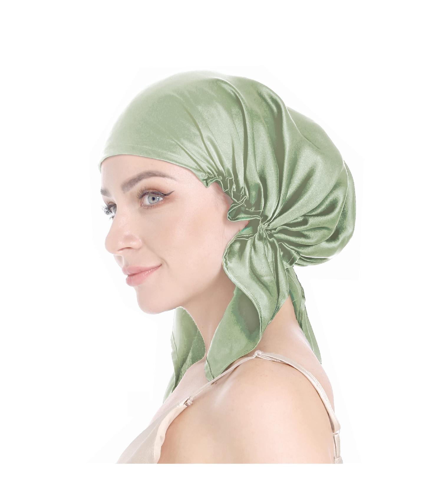 SissiLita 100% Silk Bonnet for Sleeping - Large Sage Green Hair Bonnet with Tie Band - Silk Sleep Cap for Curly Hair Care - Buy Online on GoSupps.com
