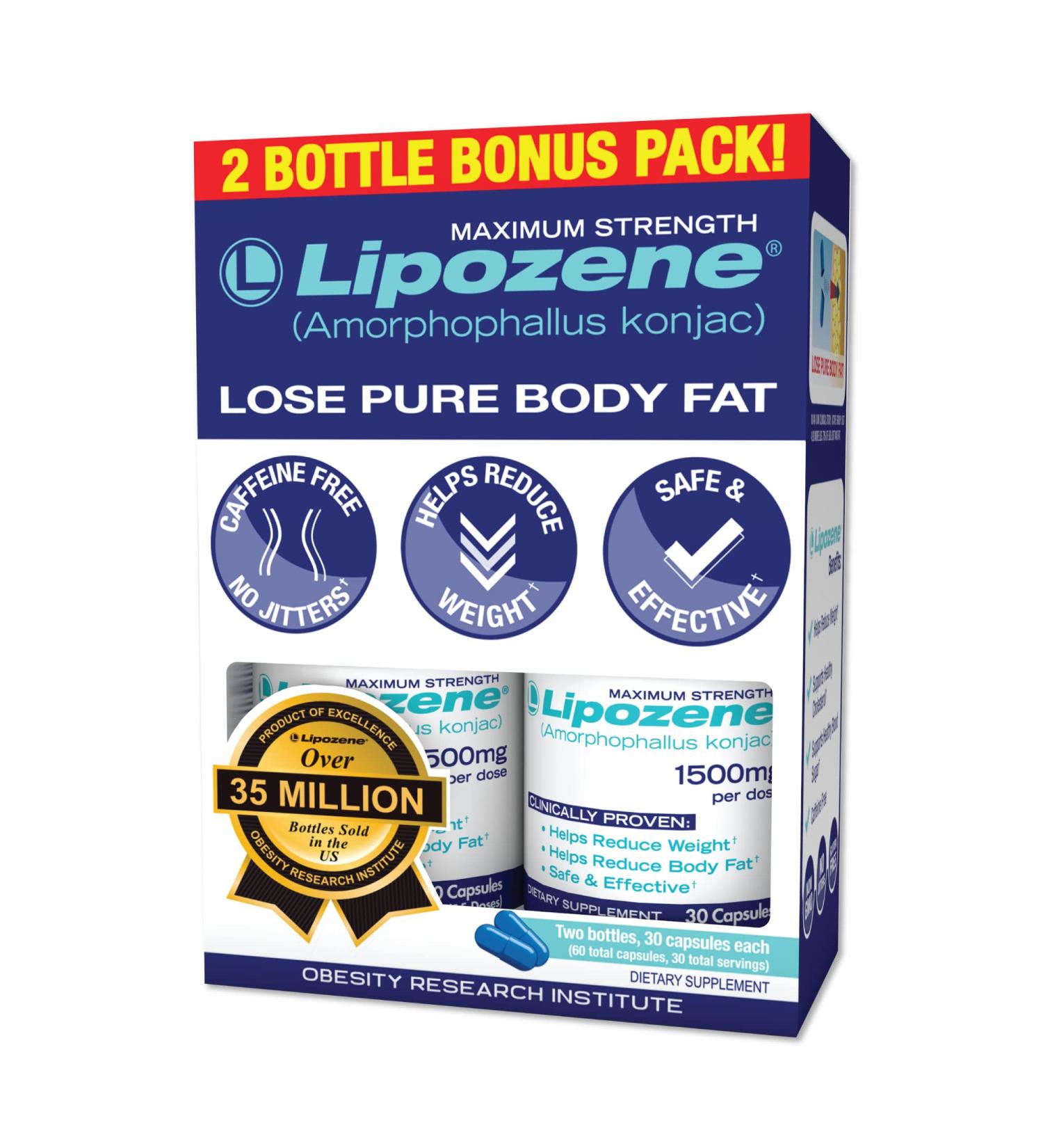 Lipozene Diet Pills - 60 Capsules for Weight Loss & Appetite Control - No Stimulants - Pack of 2 - Buy Online on GoSupps.com