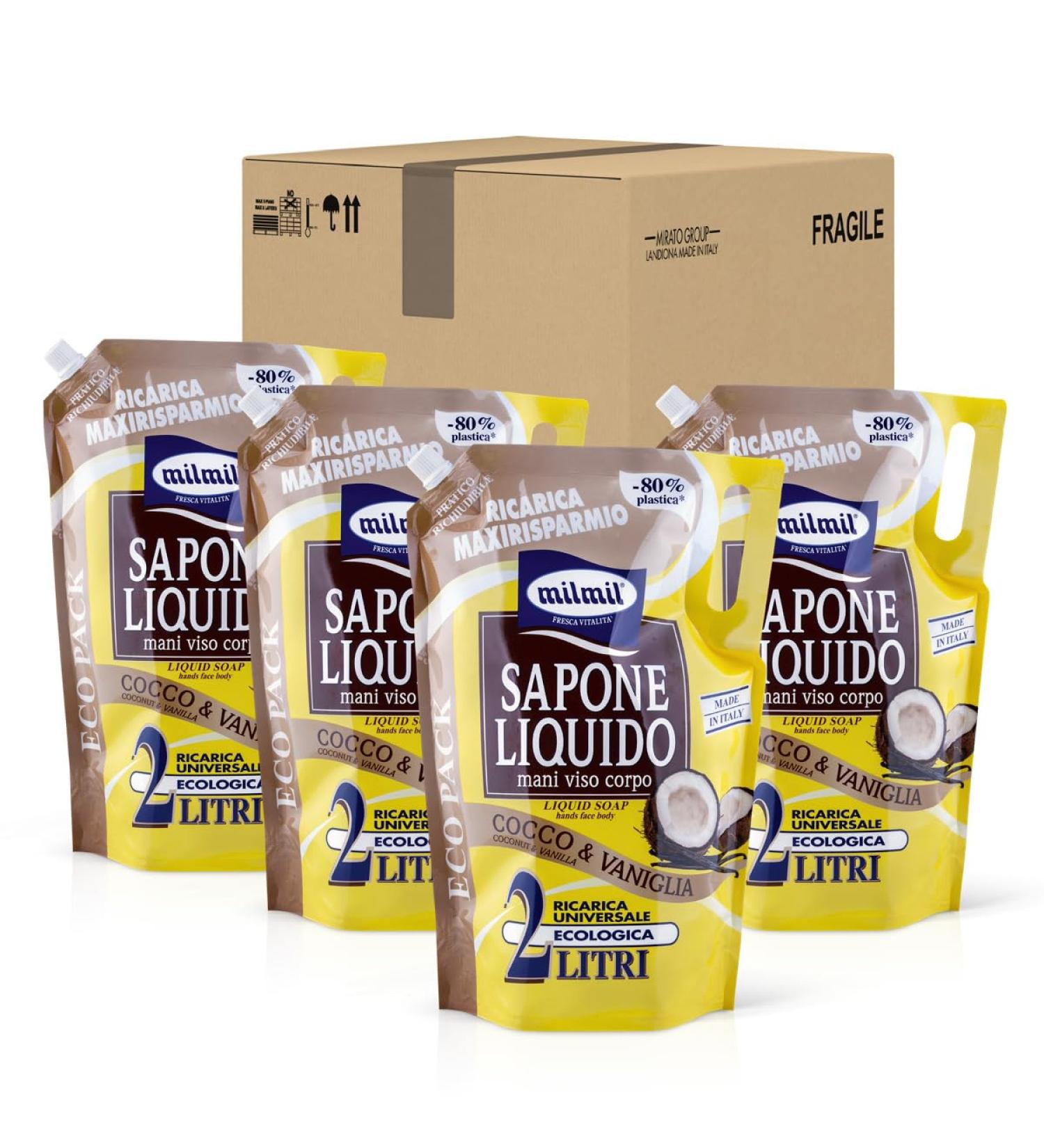  Milmil Milmil Liquid soap coconut and vanilla fragrance Maxieconomio universal refill dermatologically tested 4 x 2000 ml - Buy Online on GoSupps.com