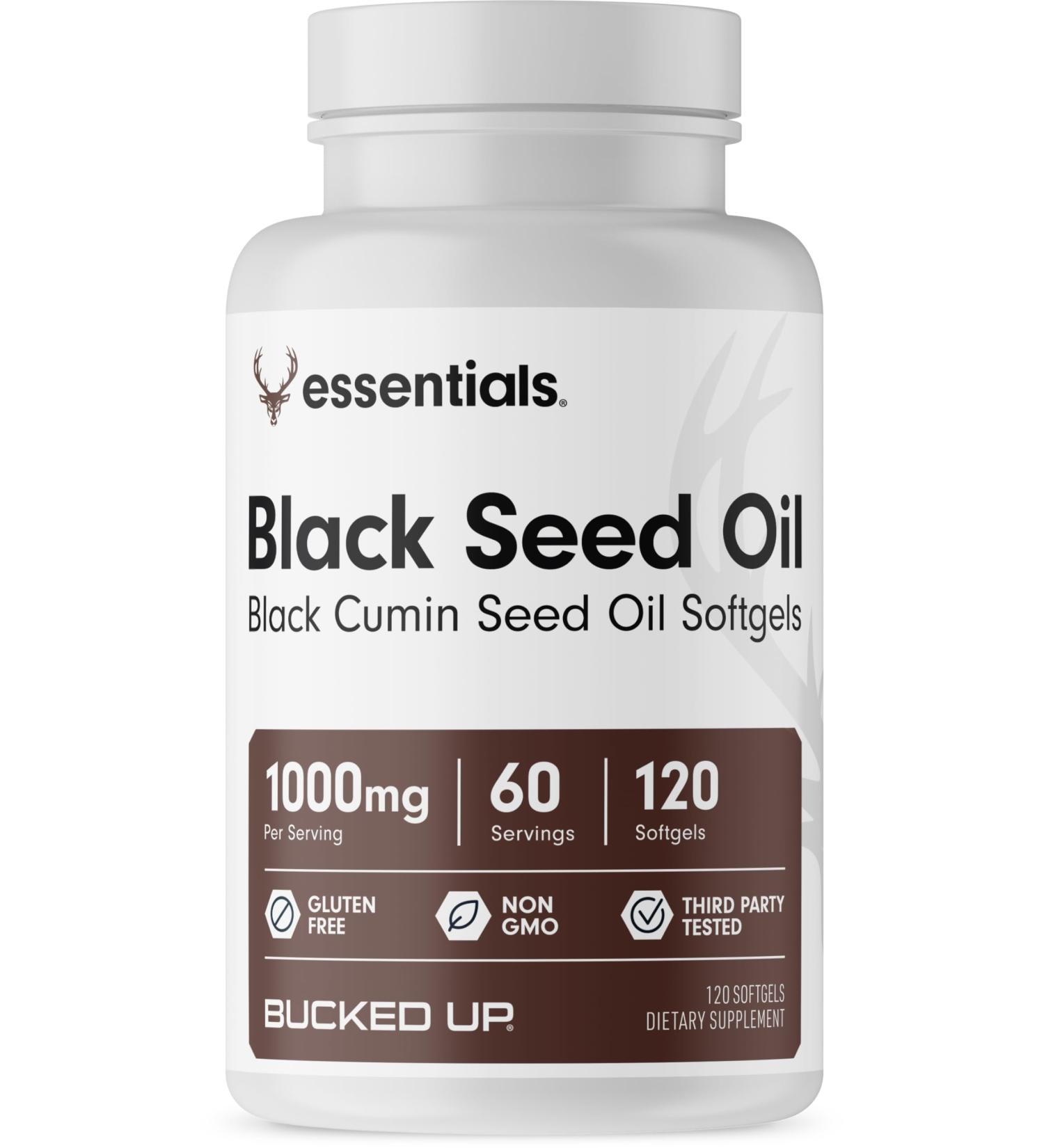 Bucked Up Black Seed Oil 1000mg Per Serving (Black Cumin Seed Oil) Essentials (60 Servings 120 Softgels) - Buy Online on GoSupps.com