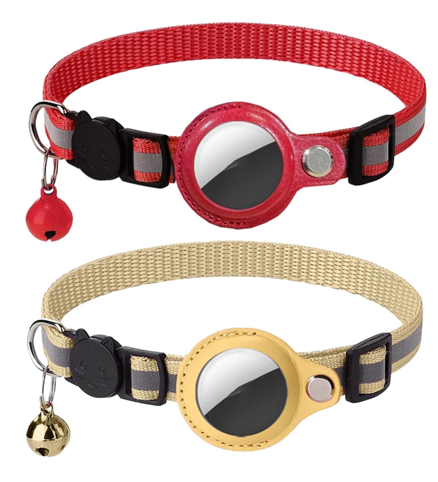 Xiiore 2-Piece Airtag Cat Neck Band with Bell - Reflective GPS Nylon Collar & Safety Buckle - Orange & Red - Buy Online on GoSupps.com