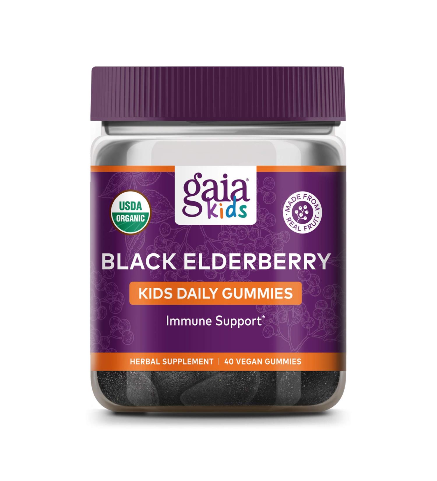 Gaia Herbs Kids Elderberry Immune Support Gummies - 40 Vegan Gummies - Buy Online on GoSupps.com