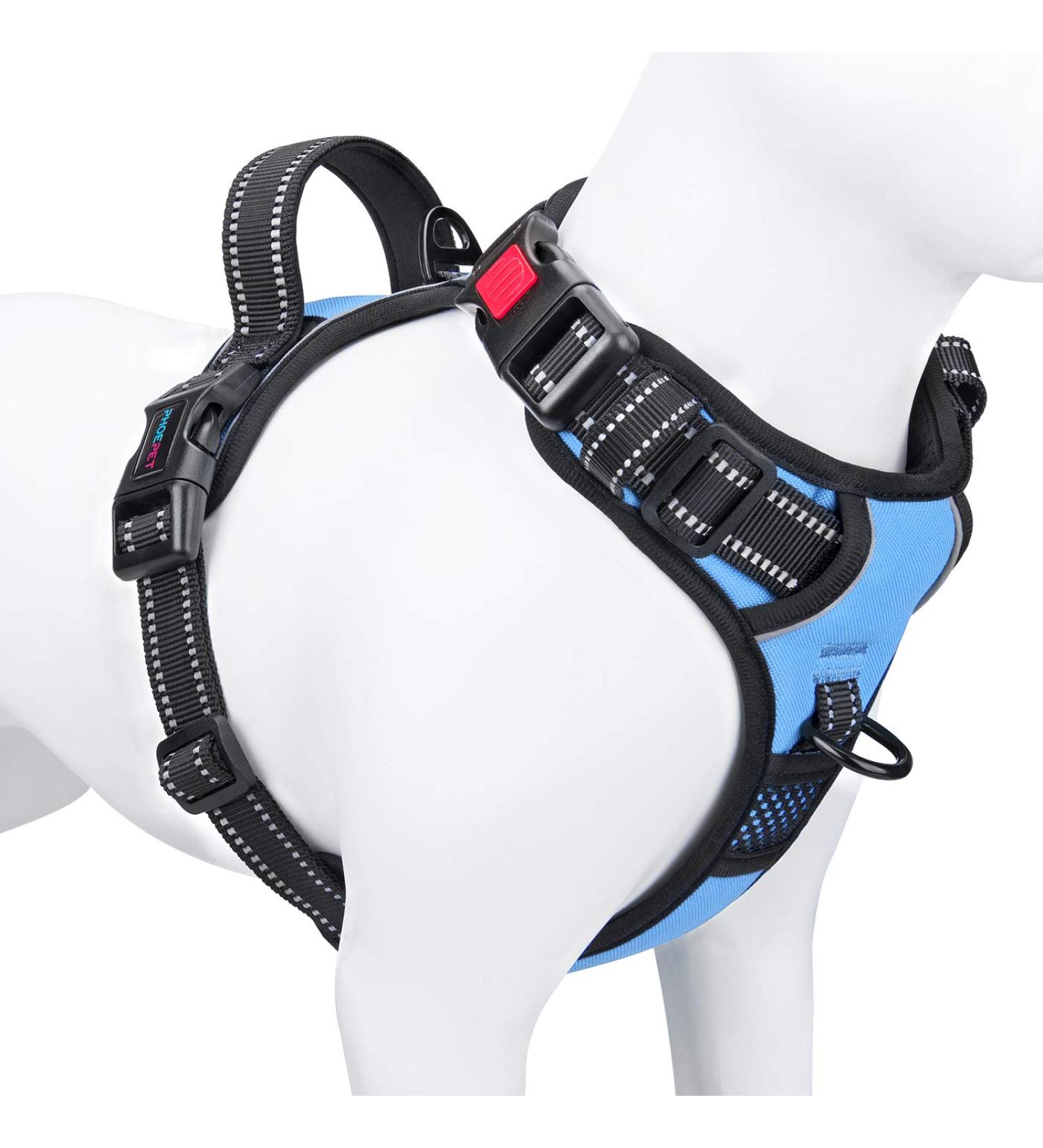Phoepet Reflective Dog Harness XL Adjustable Vest with Training Handle Name ID Card & 3 Metal Hooks - Easy On/Off Baby Blue - Buy Online on GoSupps.com