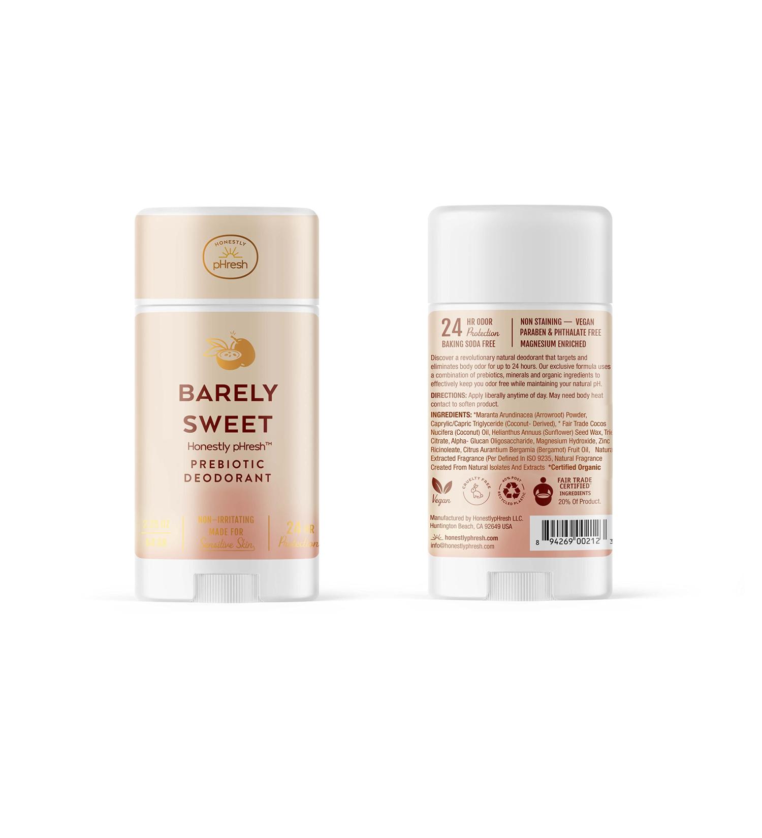 Honestly pHresh Natural Prebiotic Deodorant 2.25 Oz - Baking Soda & Aluminum Free for Sensitive Skin - 24 HR Odor Protection - Barely Sweet - Buy Online on GoSupps.com
