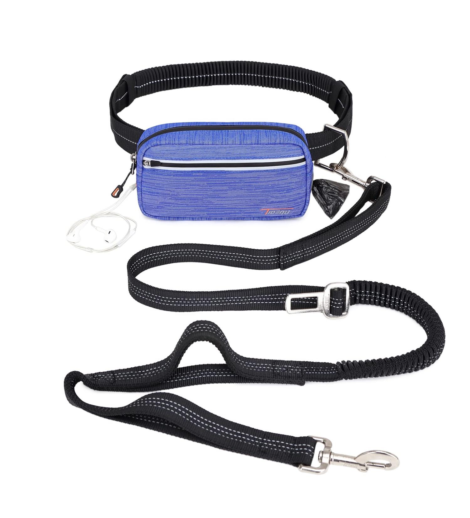 Shop TUDEC Dogs Jogging Line with Belly Belt | Reflective Free-Handed Leash for Large & Medium Dogs - Convenient Pocket & Cotal Bag Dispenser in Blue Gray - Buy Online on GoSupps.com