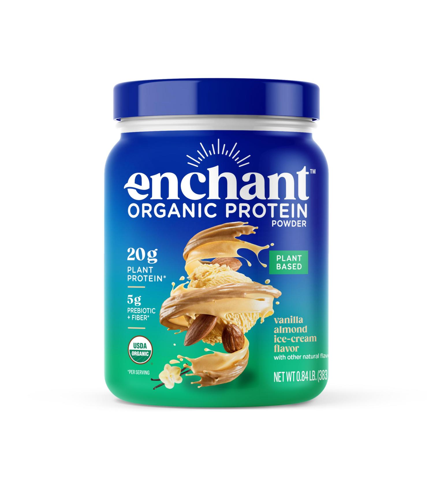 Enchant Organic Protein Powder Vanilla Almond flavor 20g Plant Protein sourced from North American Farms 5g Prebiotic + fiber USDA Organic Non-GMO Plant-based Non-Dairy Vegan 0.84 lb - Buy Online on GoSupps.com