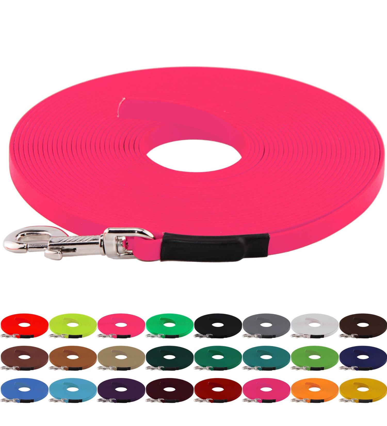 LENNIE BioThane Tracking Leash for Dogs 15-25kg - 1m Neon Pink Durable & Lightweight - Buy Online on GoSupps.com