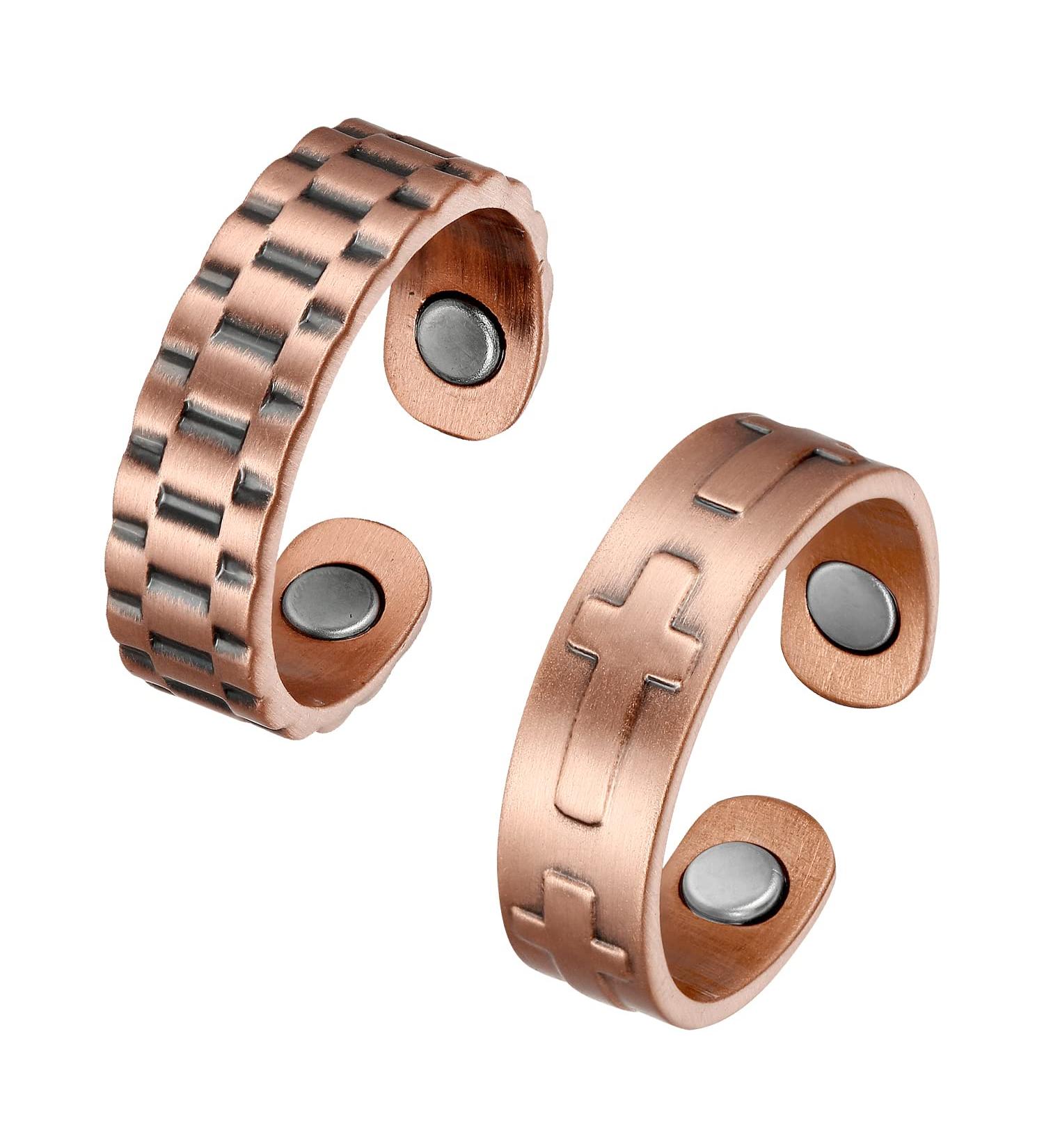 MagEnergy Magnetic Copper Rings for Men - 3500 Gauss Lymph Detox Jewelry Gift (2pcs) - Solid Pure Copper - Buy Online on GoSupps.com