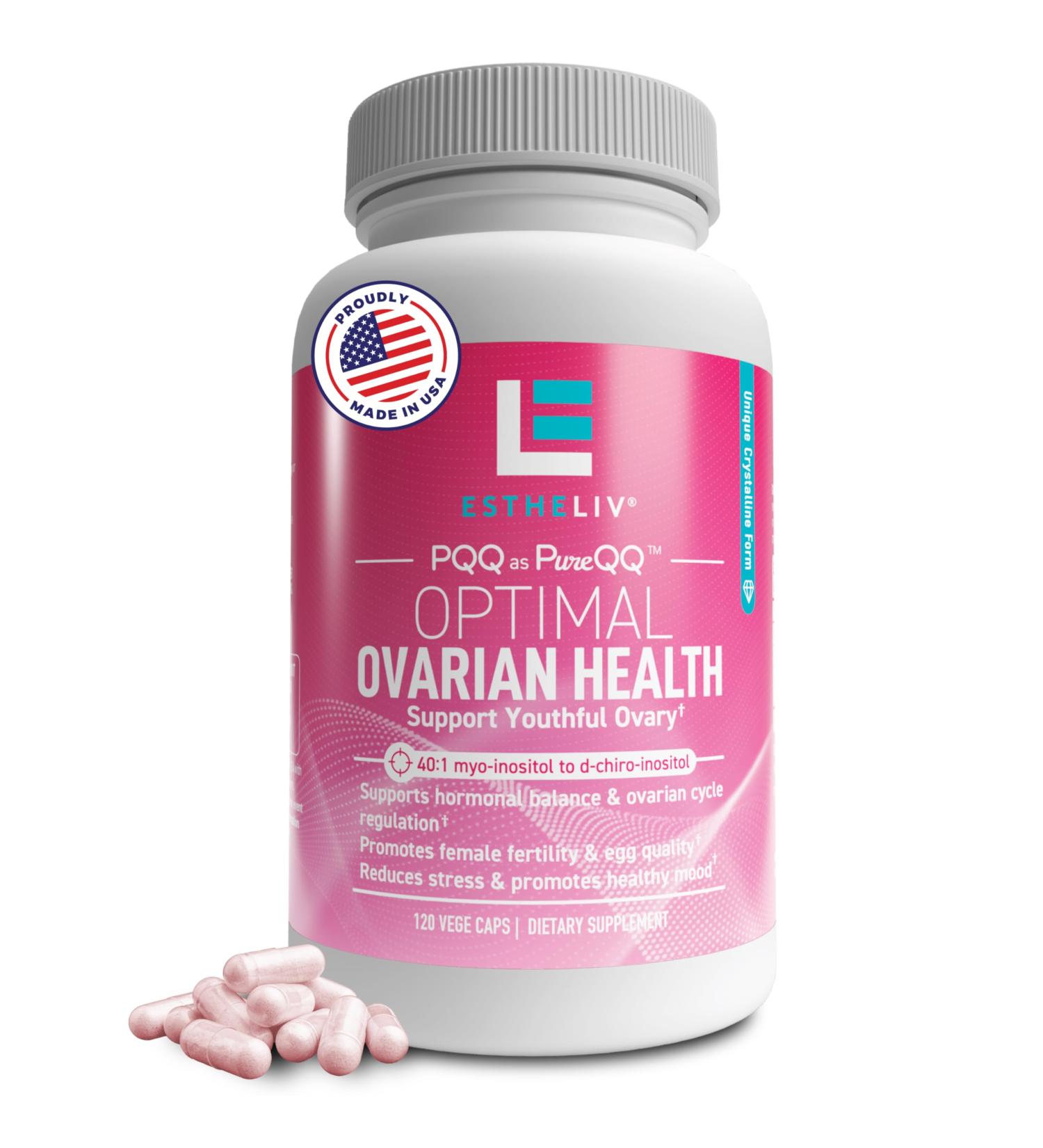 ESTHELIV Optimal Ovarian Health | Myo-Inositol + D-Chiro & PQQ | Fertility Hormonal & Ovarian Support | PCOS Ideal 40:1 Ratio | Vitamin B8 Inositol Supplement for Women | Non- GMO | 120 Capsules - Buy Online on GoSupps.com