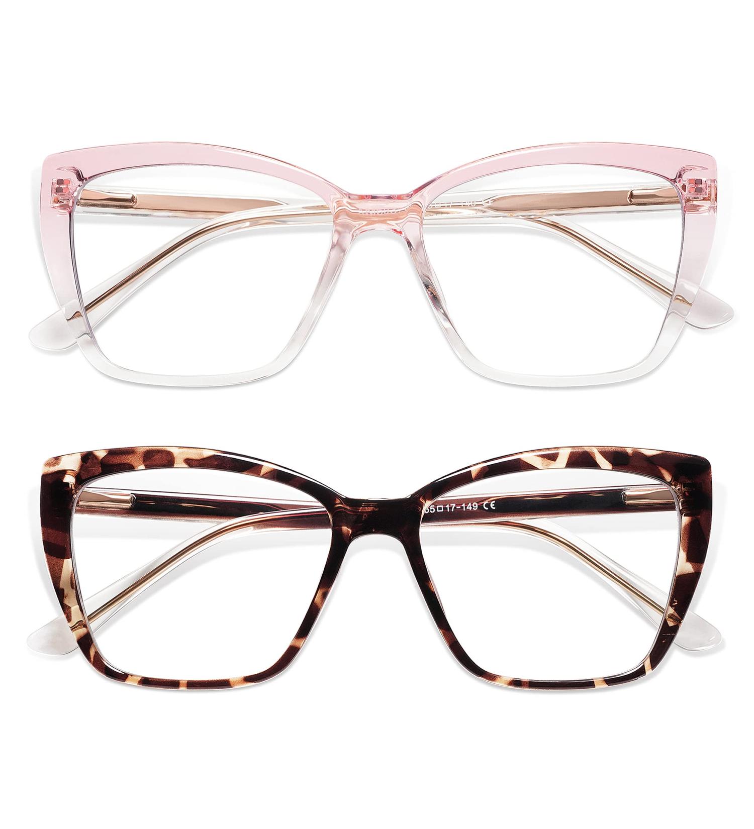 AMOMOMA TR90 Oversized Blue Light Reading Glasses Women | Stylish Square Cat Eye | AM6031 C5 Pink Crystal + C6 Tortoise 2.0x - Buy Online on GoSupps.com