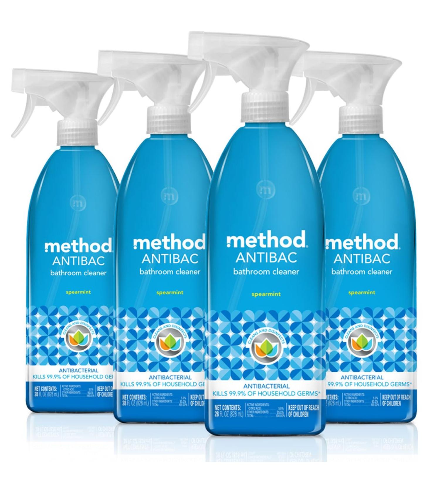 Method Antibacterial Bathroom Cleaner - Kills 99.9% Germs Spearmint Scent 4 Pack (28 Fl Oz) - Eco-Friendly & Effective - Buy Online on GoSupps.com
