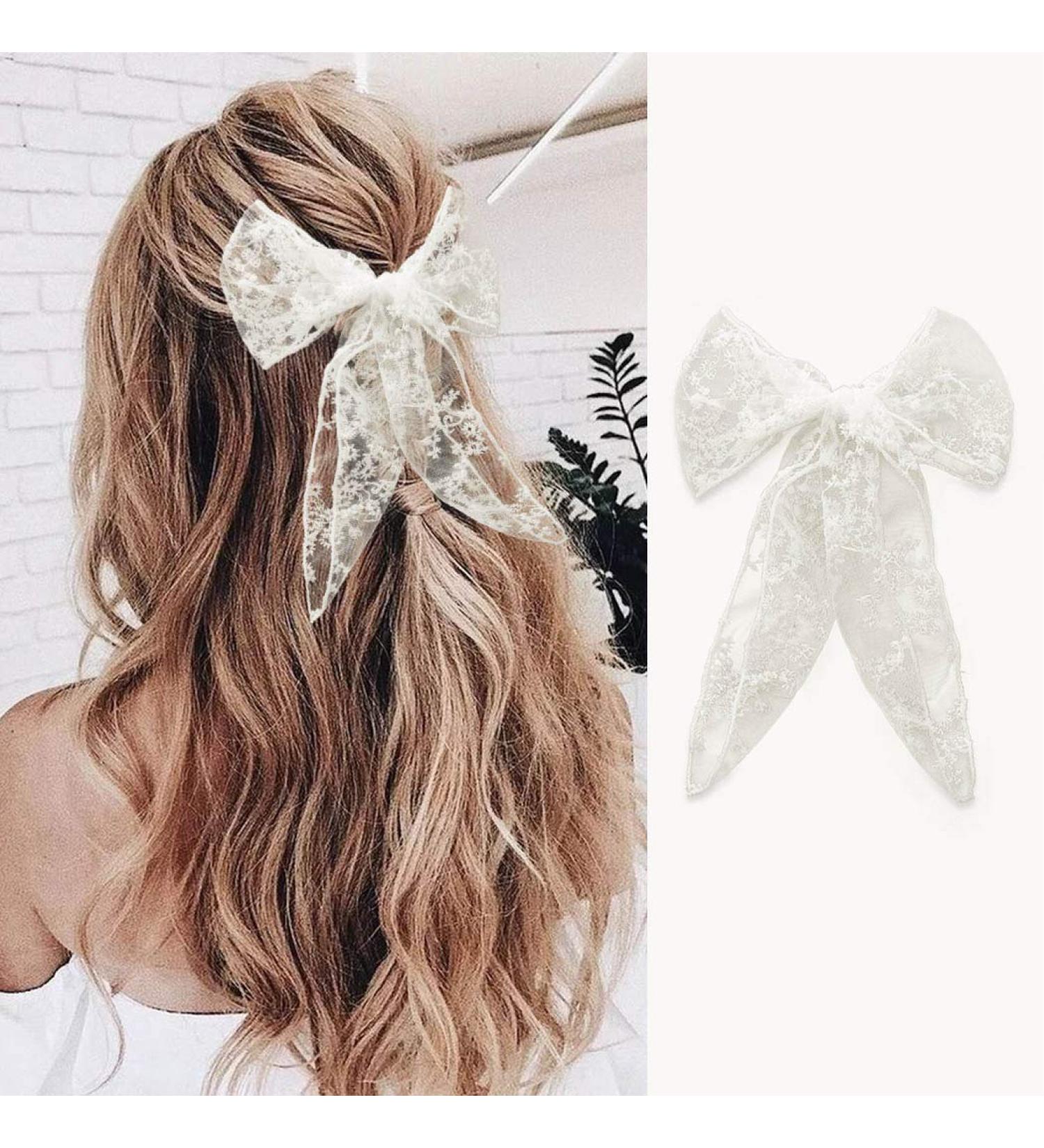 White Lace Flower Bow Hair Clips - Elegant Hair Accessory for Women and Girls - Buy Online on GoSupps.com