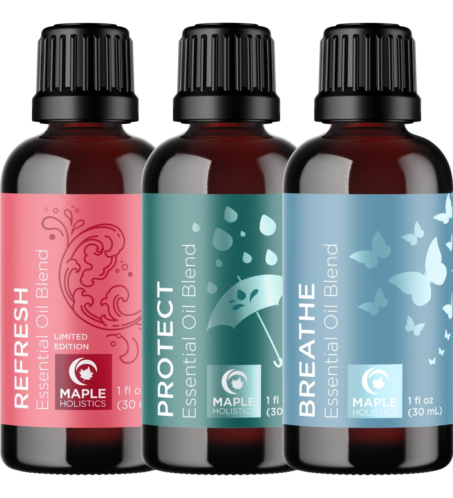 Maple Holistics Essential Oils Set - Day and Night Essential Oil Blends for Diffuser with Protect Refresh and Breathe Essential Oil Blends for Diffusers Aromatherapy and Travel - Buy Online on GoSupps.com