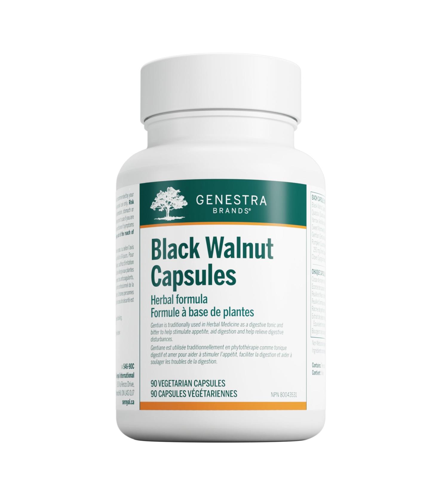 Genestra Brands - Black Walnut Capsules - Herbal Formula to Support Digestive Health - 90 Vegetable Capsules - Buy Online on GoSupps.com