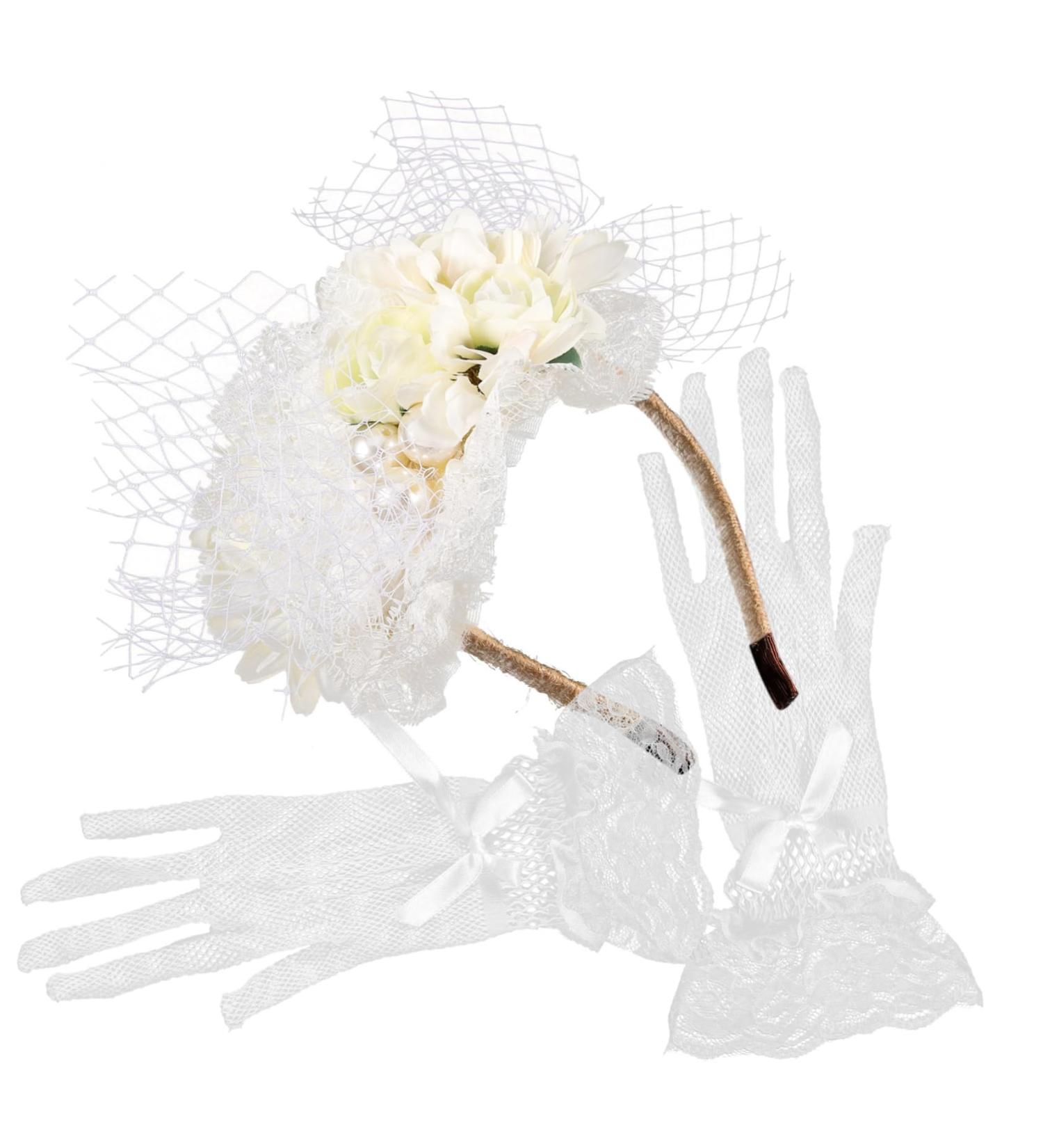 minkissy 1 Set Bridal Hair Accessories Costume Fascinators Lace Gloves Bridal Gloves Tea Party Hat Bridal Costume Women Headdress Women Fascinator Veil Fascinators Wig Fabric Bride Wedding - Buy Online on GoSupps.com