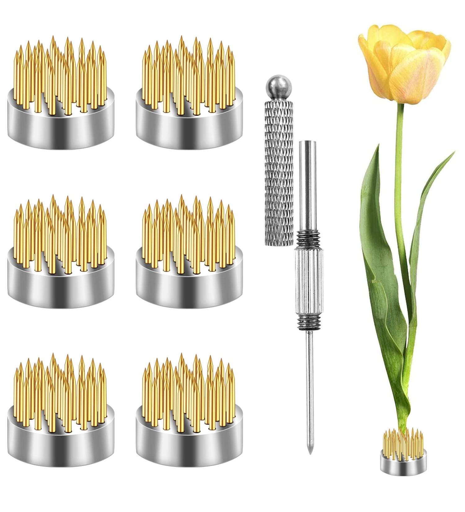 6-Piece Gold Kenzan Ikebana Flower Arrangers Set with Needle Straightener - Floral Fixed Tools for Small Vase Arrangement - Buy Online on GoSupps.com