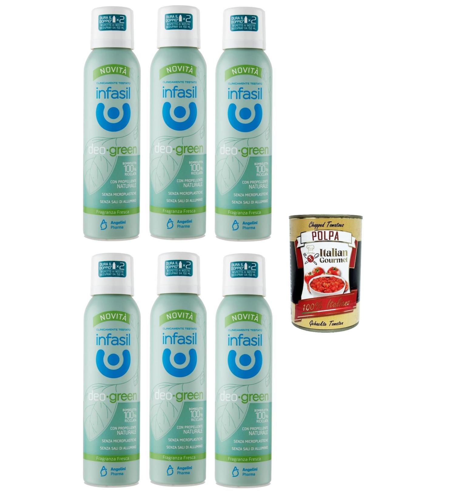 Italian Gourmet E.R. Infasil Green Fragranza Fresca Deodorant No Microplastics or Aluminium Salts 100% Recycled 6 x 125 ml + Italian Gourmet Polpa 400 g - Buy Online on GoSupps.com
