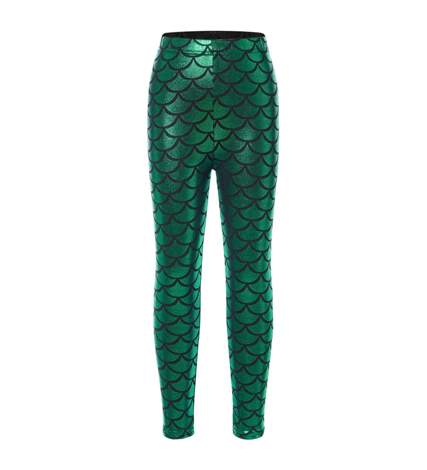 Jhaoyu Kids Girls Mermaid Leggings | Shiny Green Metallic Fish Scale Pants 7-8 Years | Perfect for Dance Party & Christmas Costume - Buy Online on GoSupps.com