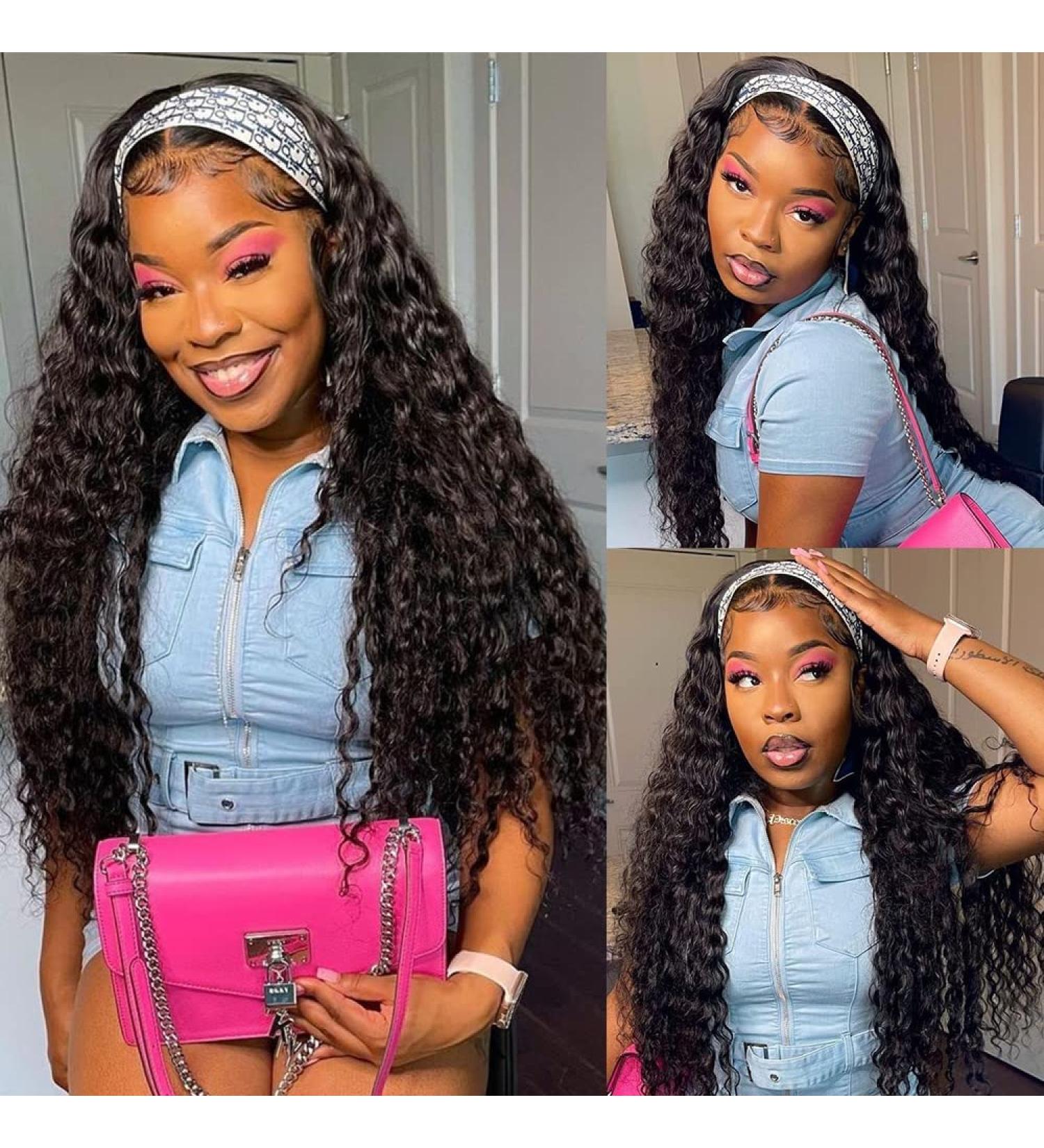 26 Inch Water Wave Headband Wig | Human Hair | Brazilian Virgin Hair | Natural Color | Machine Made | for Black Women - Buy Online on GoSupps.com