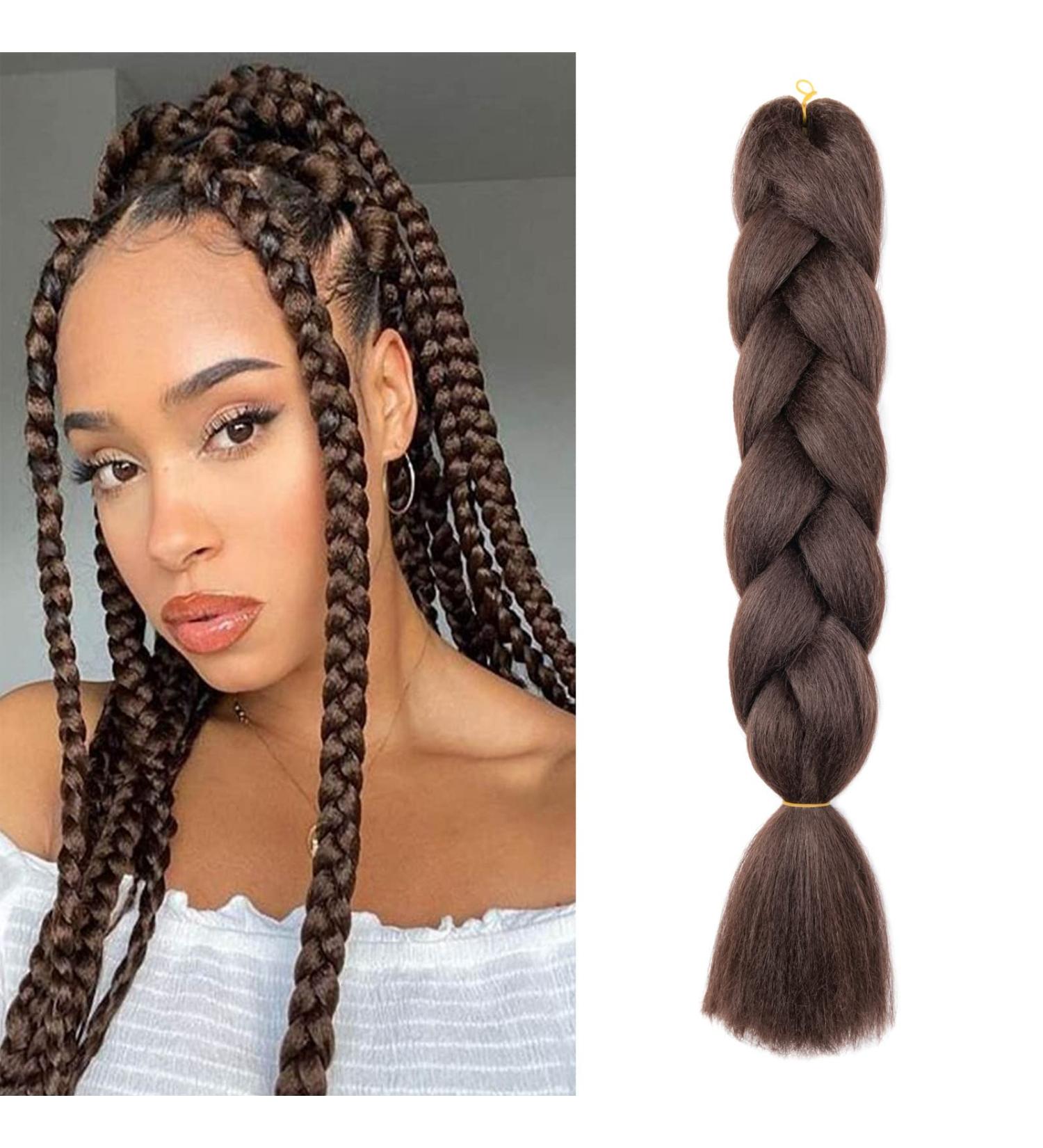 Buy Gairyan Brown Jumbo Braids Extensions | 24-Inch Kanekalon Synthetic Box Braids | 1 Piece Medium Brown Hair for Braiding - Buy Online on GoSupps.com