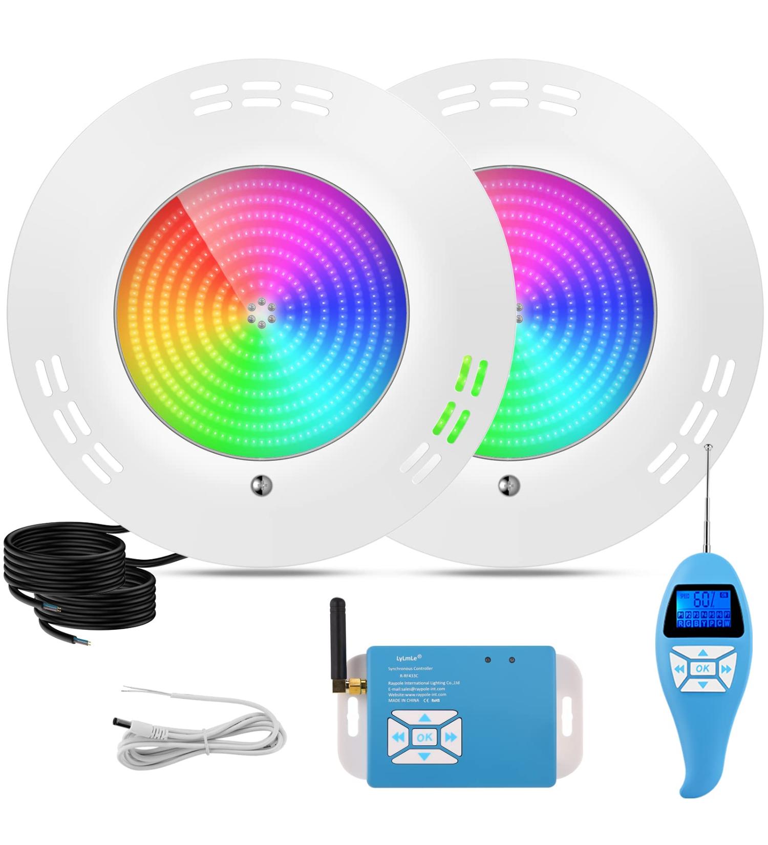 Lylmle 35W RGB Pool Lights - Waterproof LED Pool Headlight with Remote Control | 140 Beam Angle | IP68 | 2-Pack Surface-Mounted Assembly - Buy Online on GoSupps.com