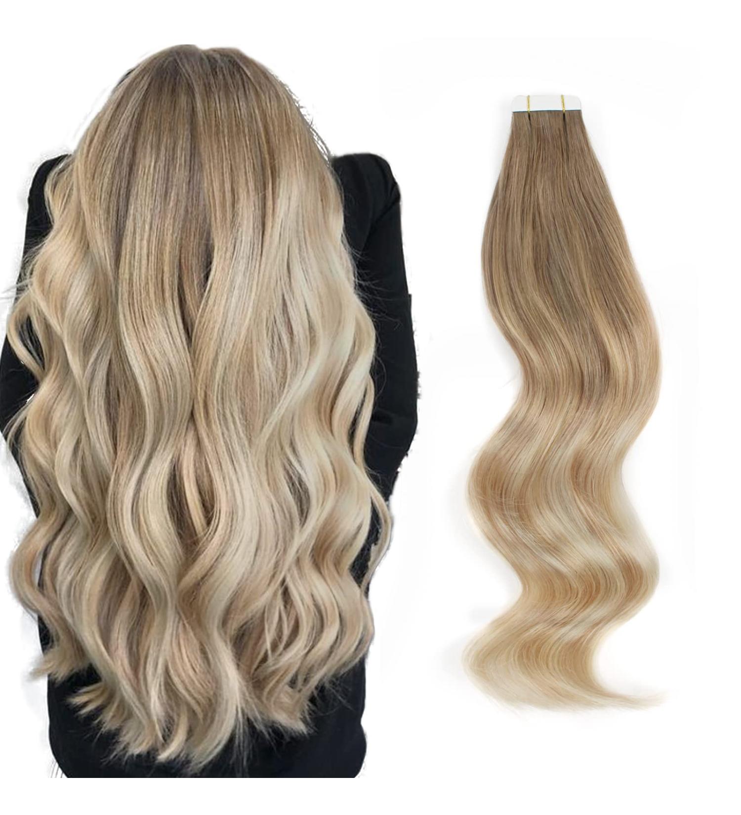 Shop Beautiful Blonde Balayage Tape-In Hair Extensions | #B8-18-60 - 45cm 50g - Invisible Hair Solutions - Buy Online on GoSupps.com