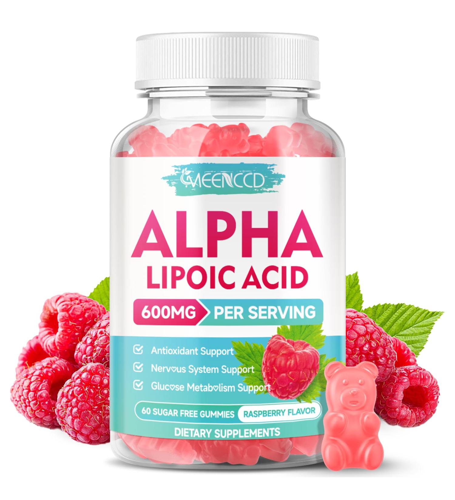 Alpha Lipoic Acid Gummies 600mg - High Absorption ALA Supplement for Antioxidant Support Vegan Sugar-Free Raspberry Flavor 60 Count 60 Count (Pack of 1) - Buy Online on GoSupps.com