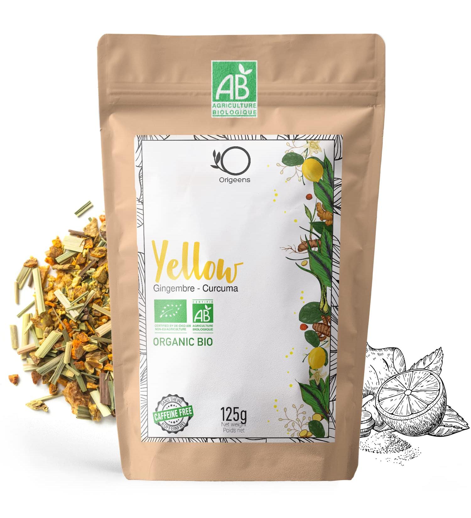 ORIGENS Yell-OW! Organic Turmeric Ginger Herbal Tea 125 g | Ginger Turmeric Black Pepper and Lemon Infusion | For Iced/Hot T - Buy Online on GoSupps.com