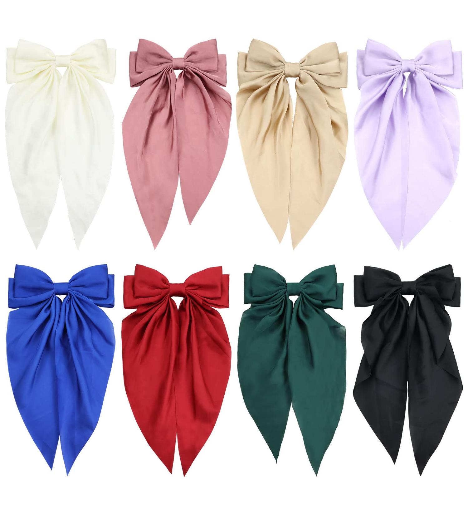 8 Pack Oversized Satin Ribbon Hair Bows for Women - White, Pink, Red, Blue, Black - Hair Accessories - Buy Online on GoSupps.com