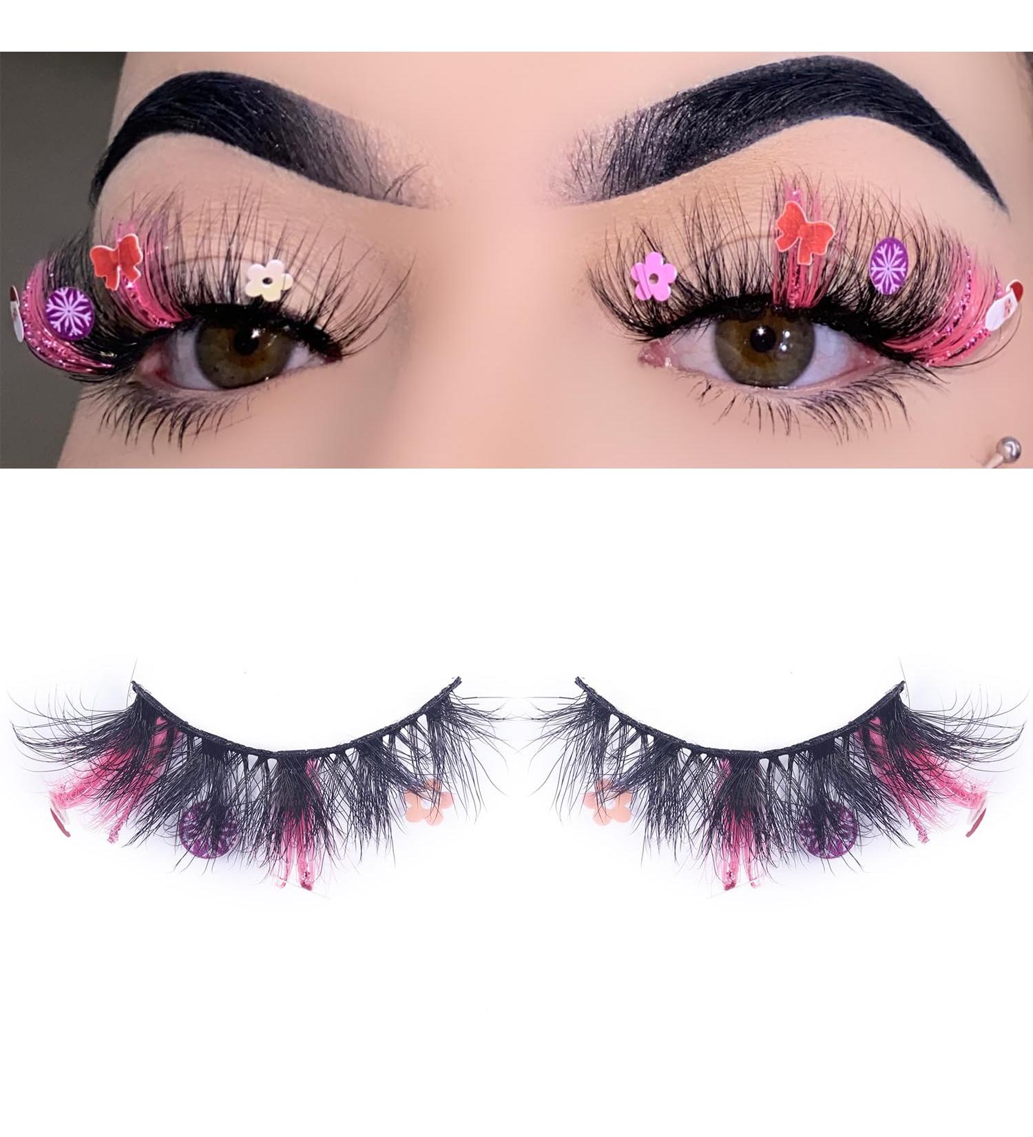 Miss Kiss Pink Glitter Lashes | Sparkly Faux Mink Eyelashes for Cosplay TikTok & Festivals - 18MM - Buy Online on GoSupps.com