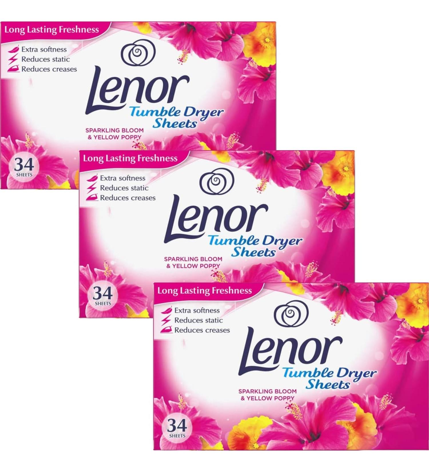 PGUK 3 x 34 Tumble Dryer Sheets Sparkling Bloom and Yellow Poppy Laundry Linen Fabric Conditioner Fresh Clothes