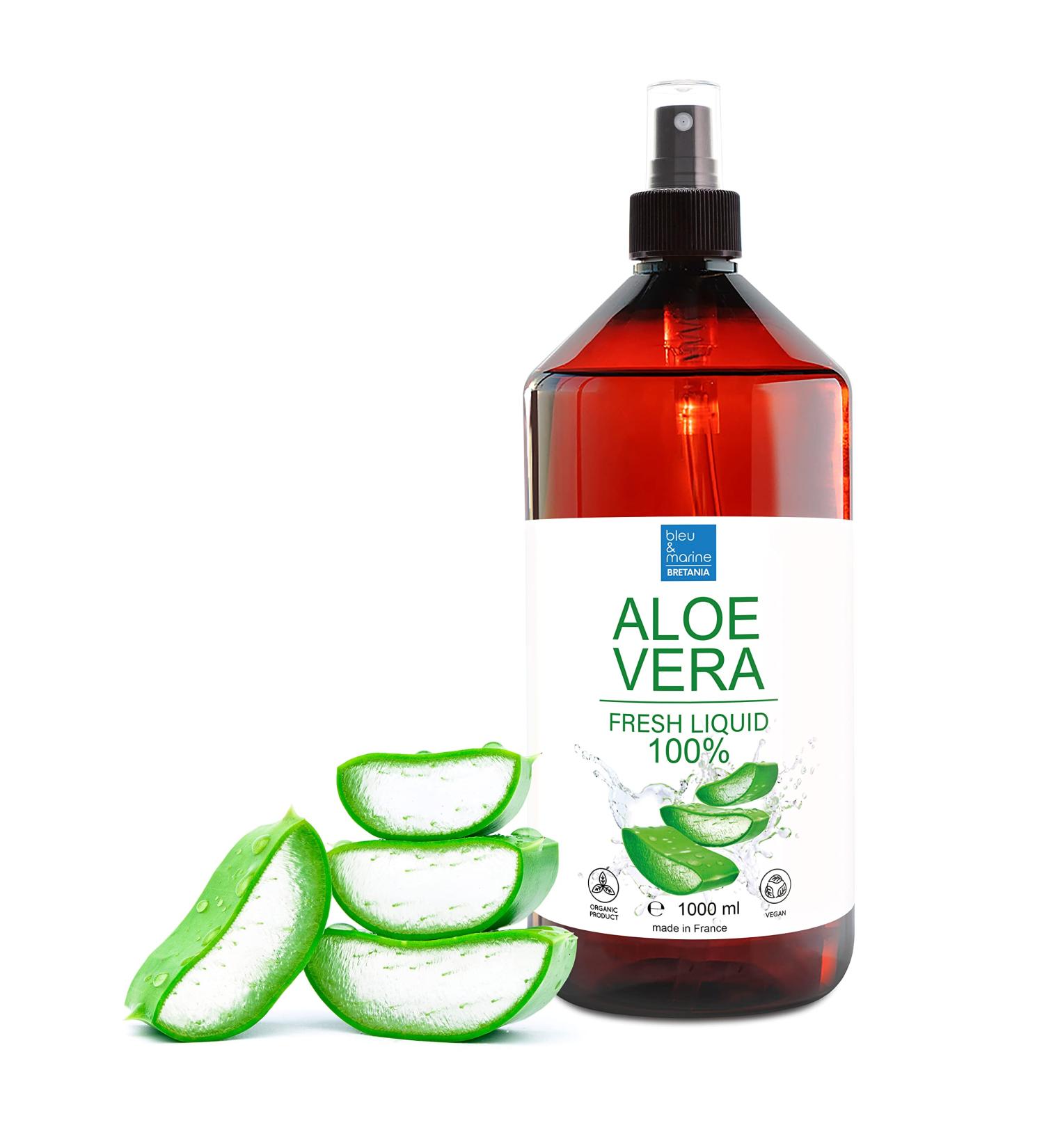 blue navy Bretania 100 natural aloe vera liquid Pure aloe vera in the spray Without preservatives No chemicals No thickeners Aloe for skin and hair care Home cosmetics 1000 ml - Buy Online on GoSupps.com