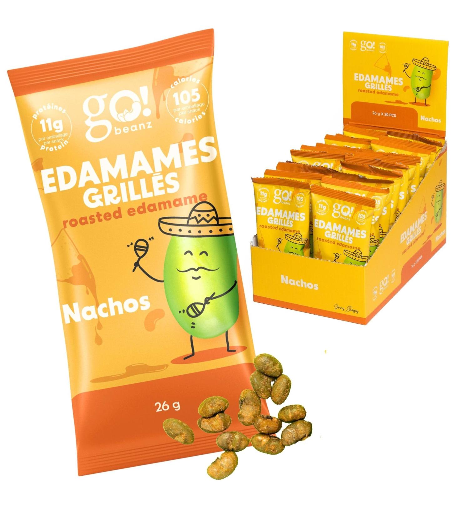 GoBeanz Crunchy Roasted Edamame Tasty Nachos High Protein Healthy Snack For Adults & Kids 20 Single Serve Packs Low calorie Low Sugar Plant Based Salty Snacks Nacho Cheese 26 g (Pack of 20) - Buy Online on GoSupps.com
