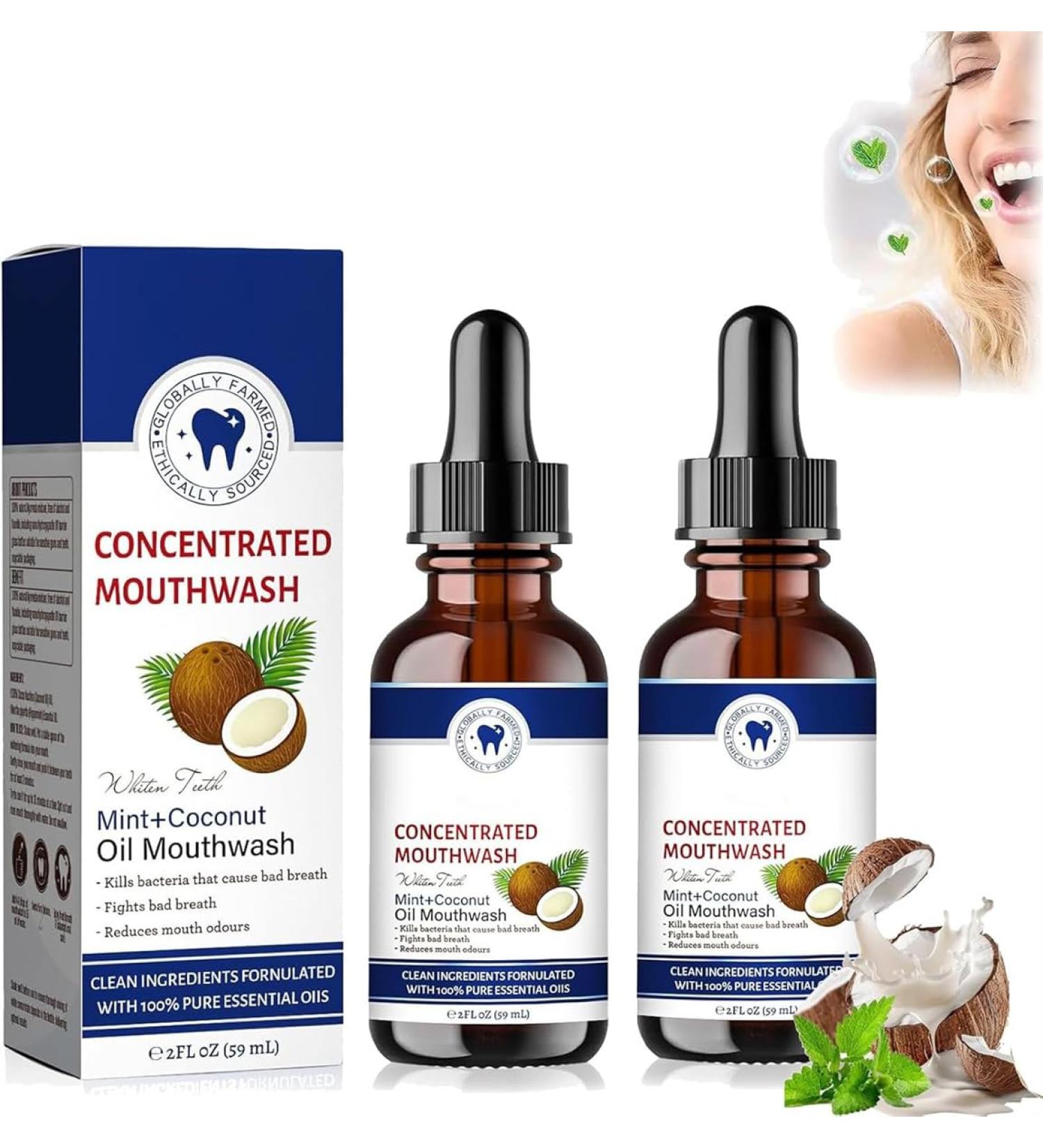 Bain de bouche l'huile de noix de coco fra che - 59 ml - Bain de bouche l'huile de noix de coco pour les dents - Bain de bouche la menthe et la noix de coco - Bain de bouche blanchissant (2) - Buy Online on GoSupps.com